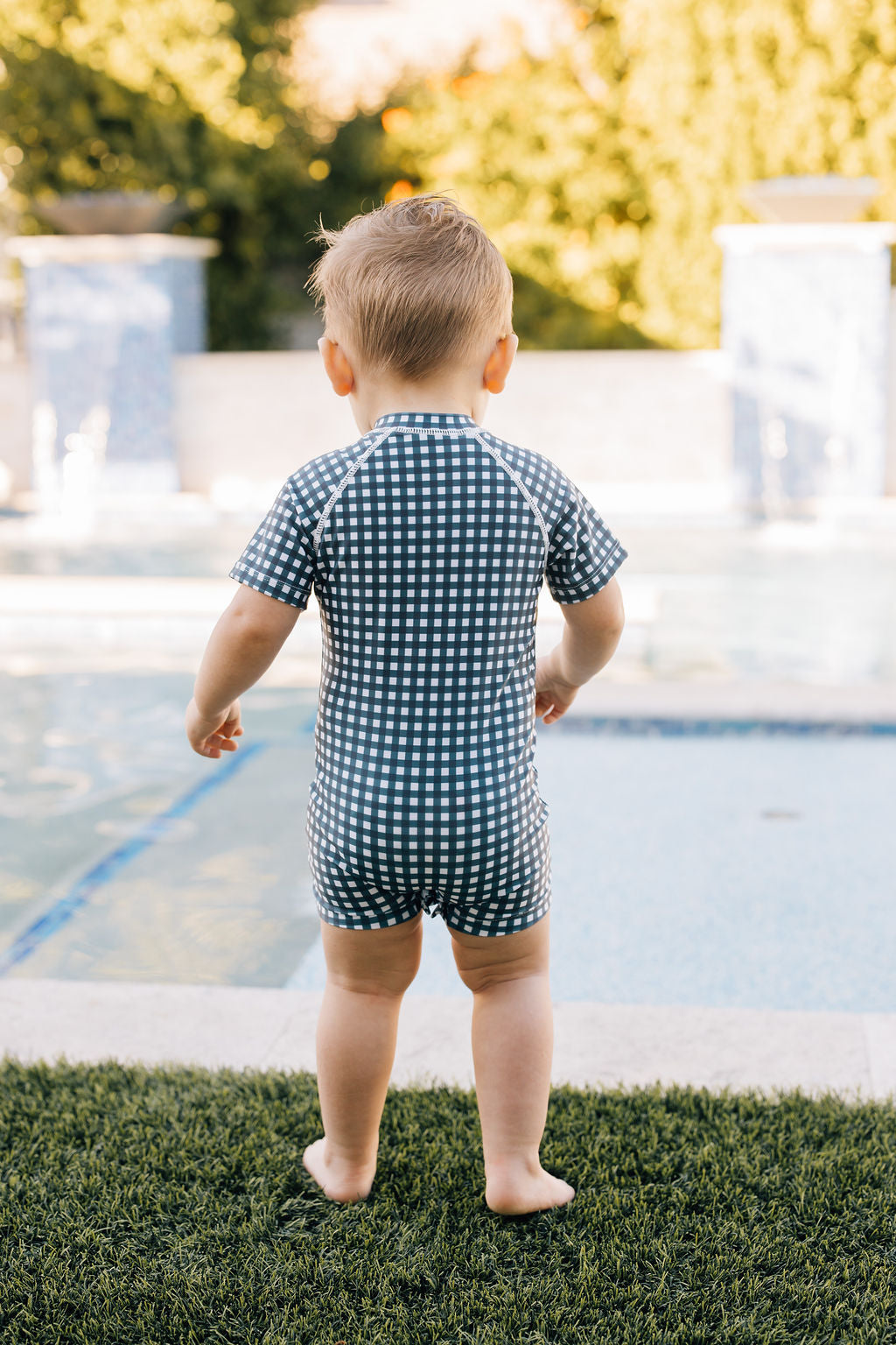 Mebie Baby Navy Gingham Zipper Swimsuit
