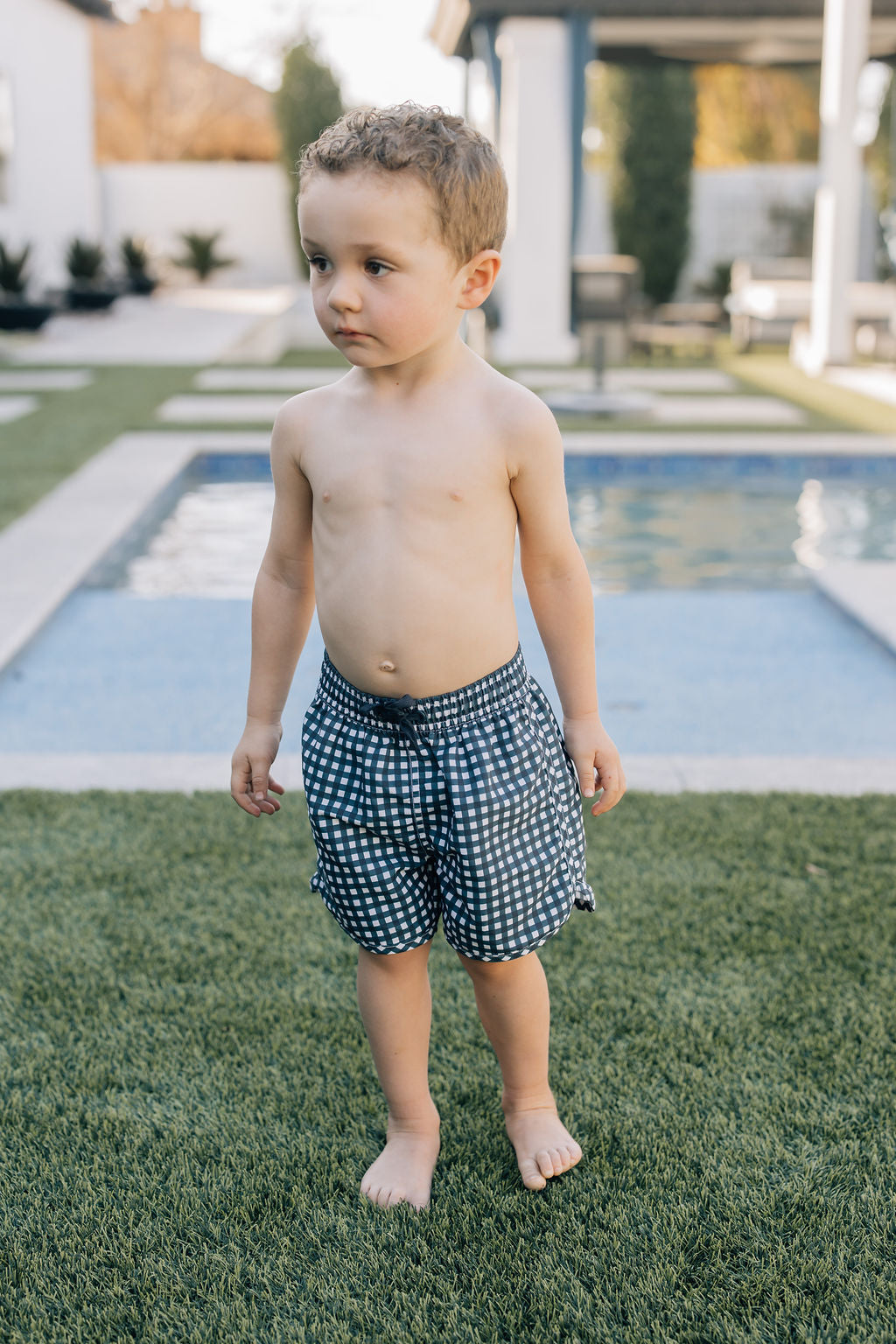 Mebie Baby Navy Gingham Swim Shorts