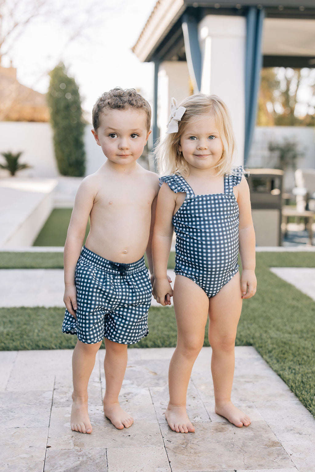 Mebie Baby Navy Gingham One-Piece