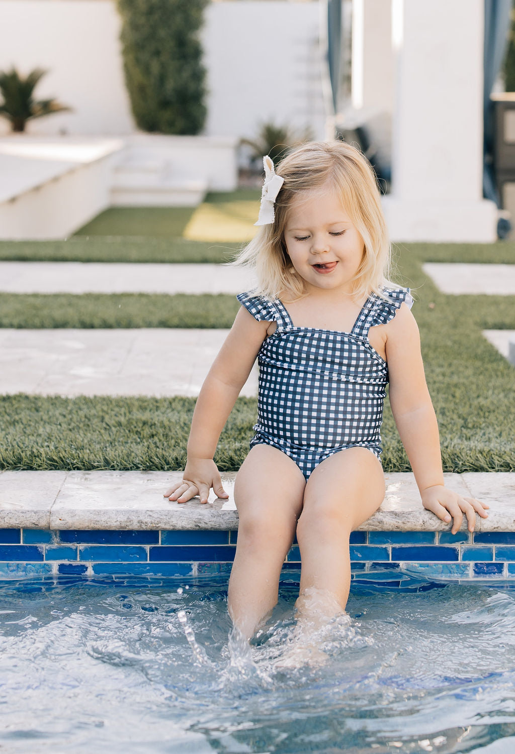 Mebie Baby Navy Gingham One-Piece