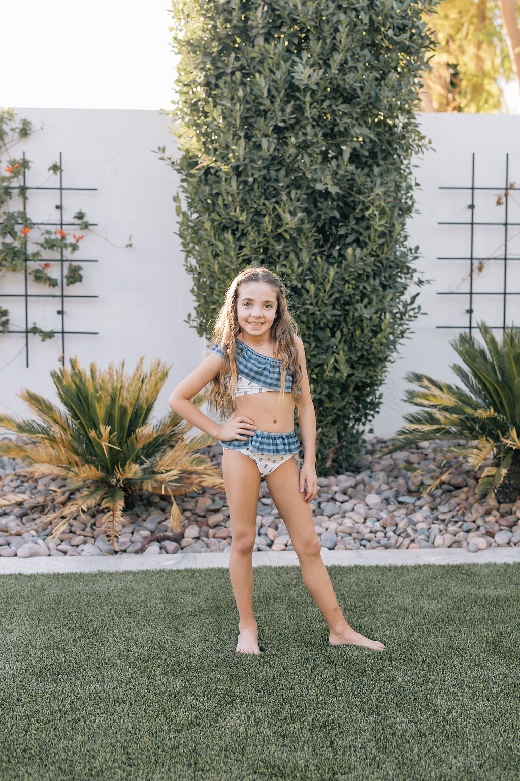 Mebie Baby Cream Berry Ruffle Shoulder Bikini Set