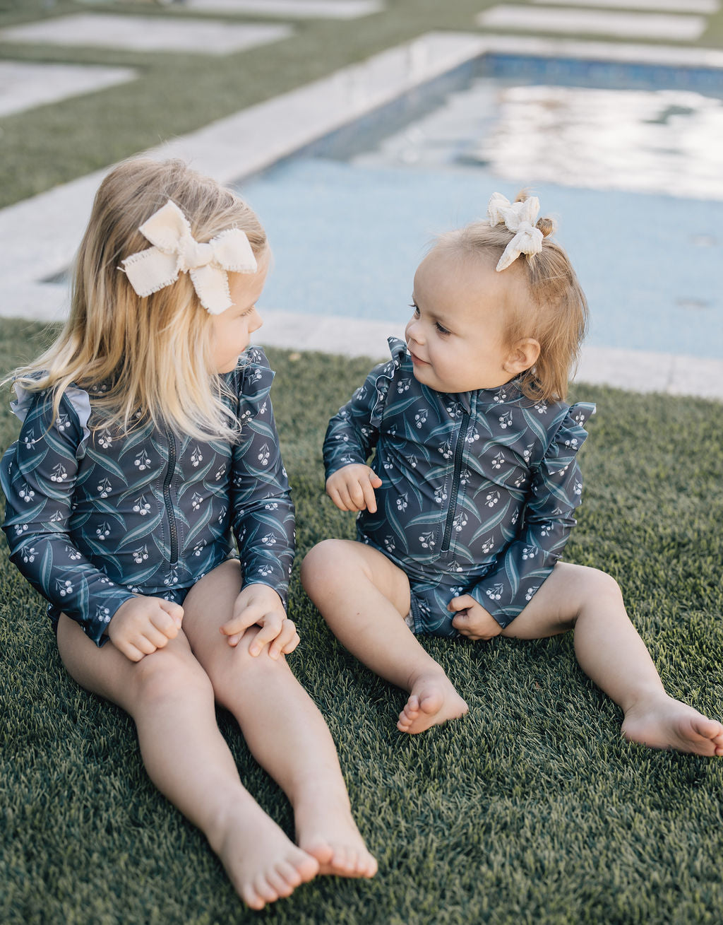 Mebie Baby Navy Berry Ruffle Zipper One-Piece