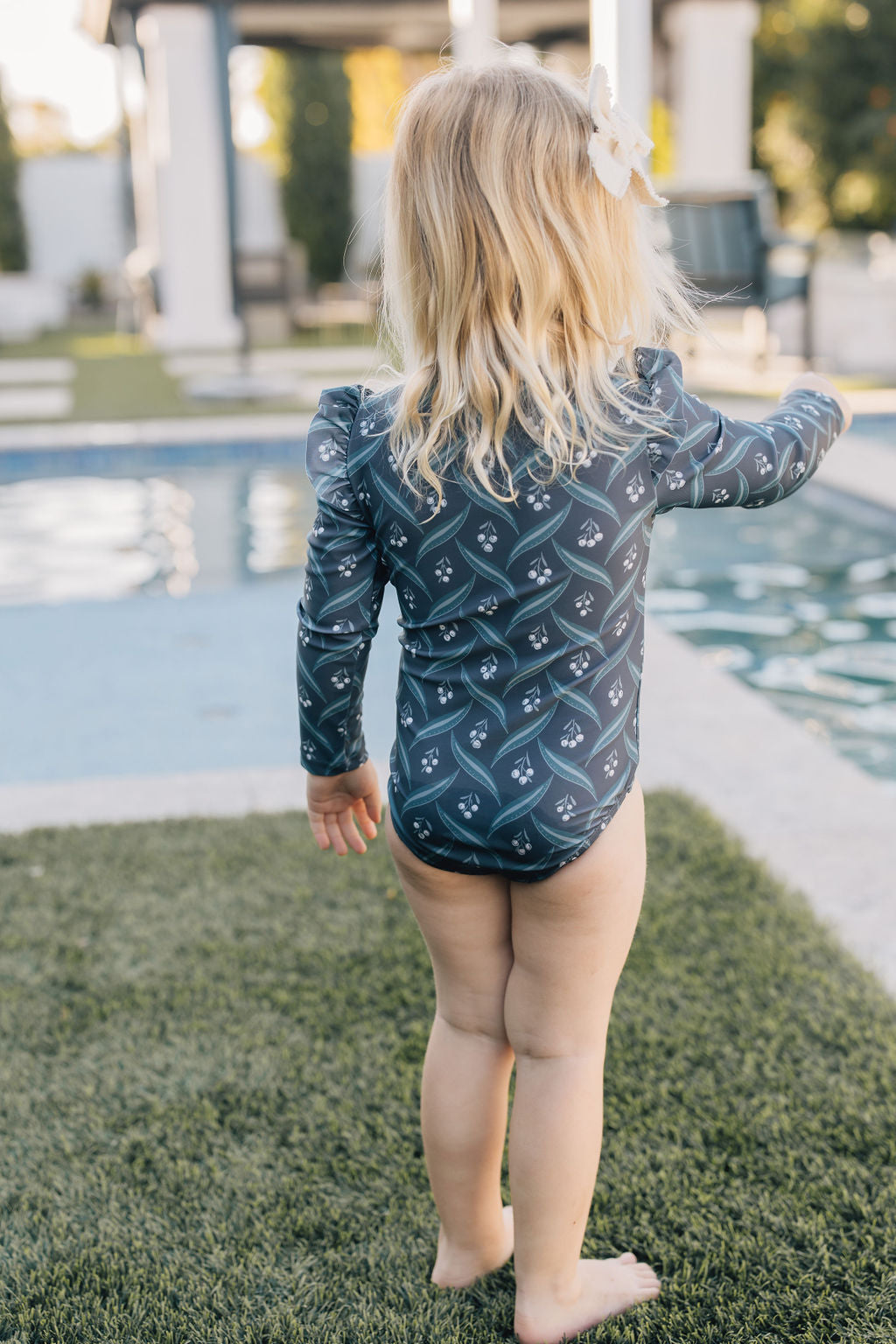 Mebie Baby Navy Berry Ruffle Zipper One-Piece