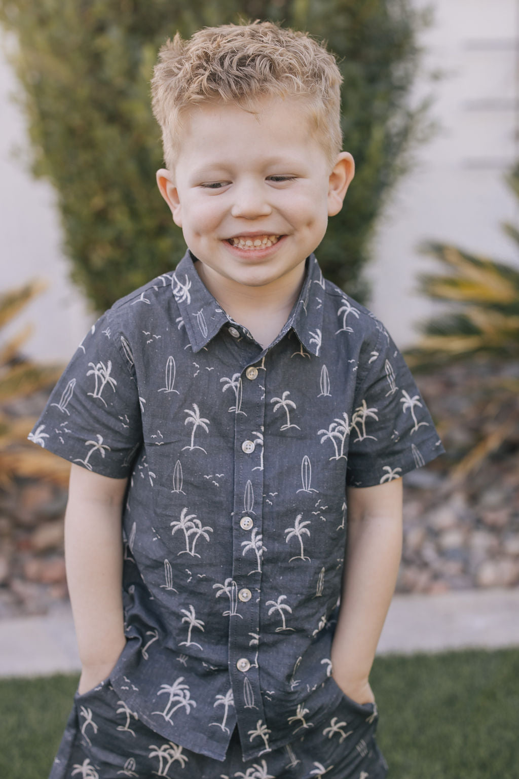 Mebie Baby Navy Surfer Linen Button Up Shirt
