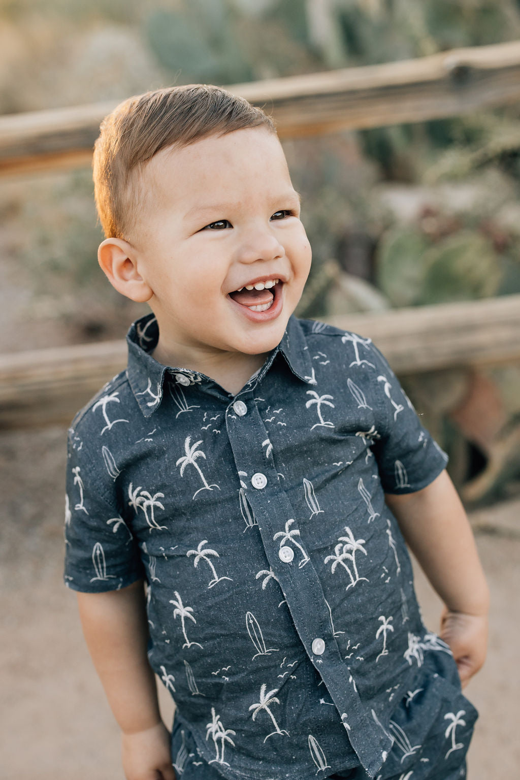 Mebie Baby Navy Surfer Linen Button Up Shirt