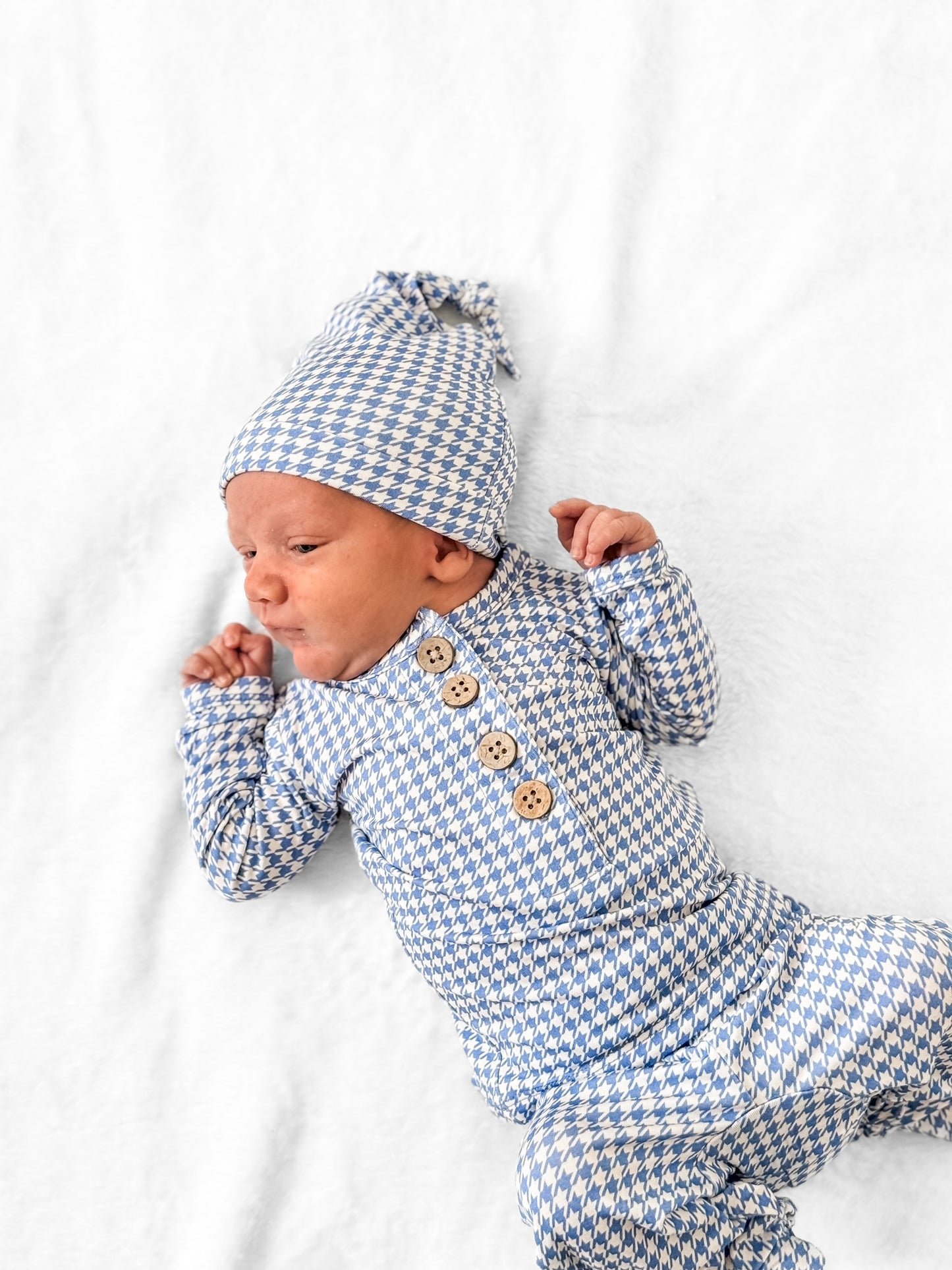 Top + Bottoms Set - Blue Houndstooth