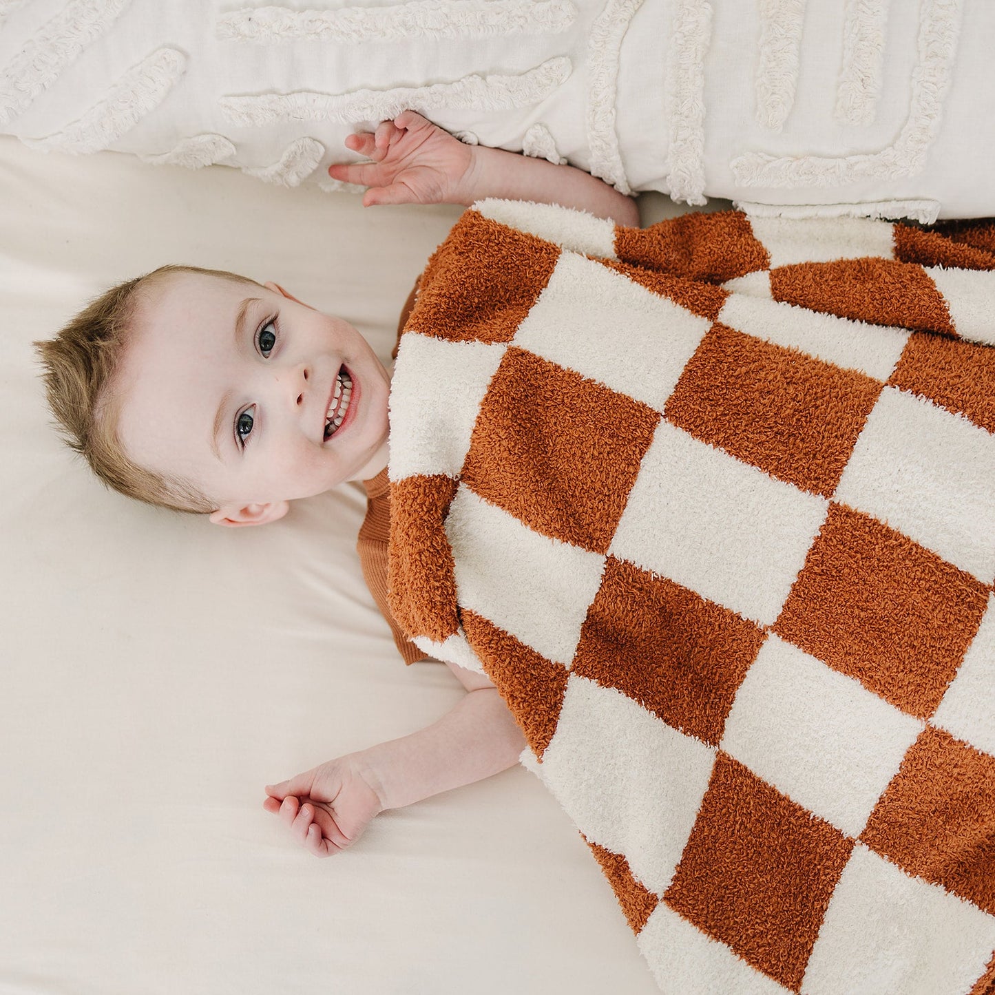 Mebie Baby Plush Blanket - Rust Checkered - Atara & Co