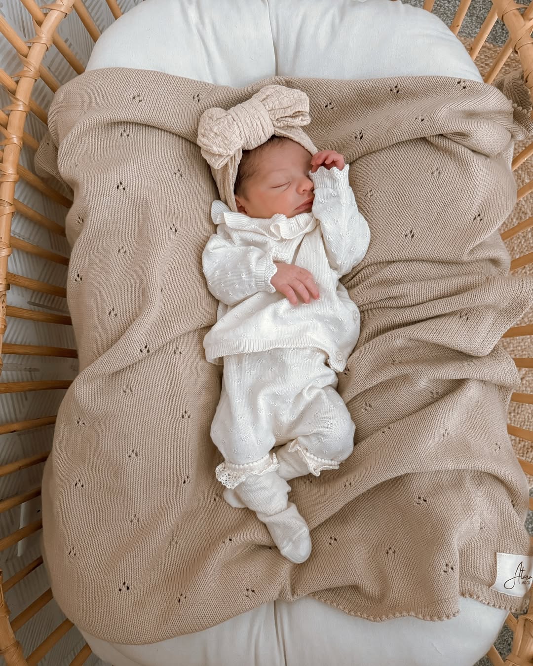 Pointelle Knit Baby Blanket - Beige