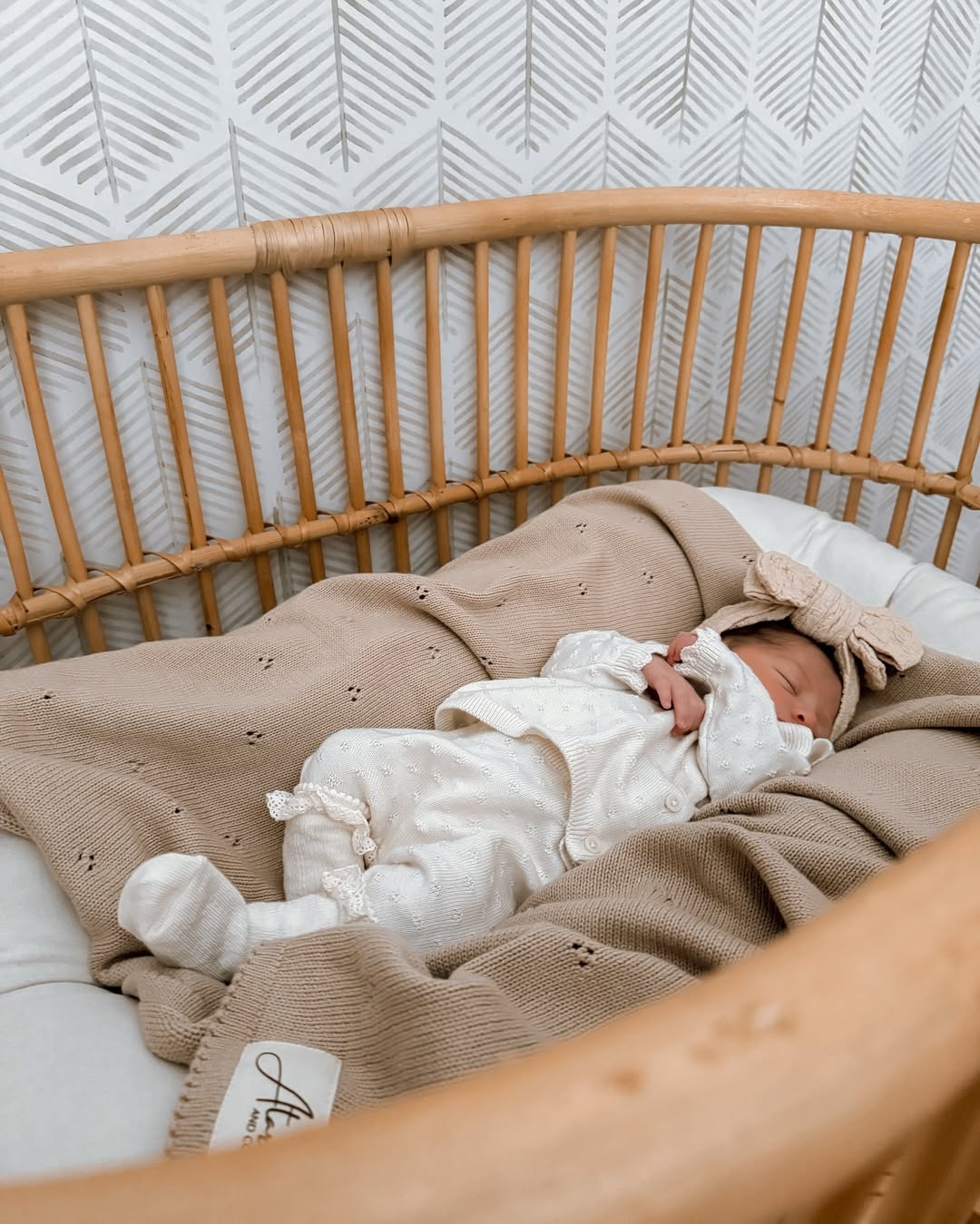 Pointelle Knit Baby Blanket - Beige
