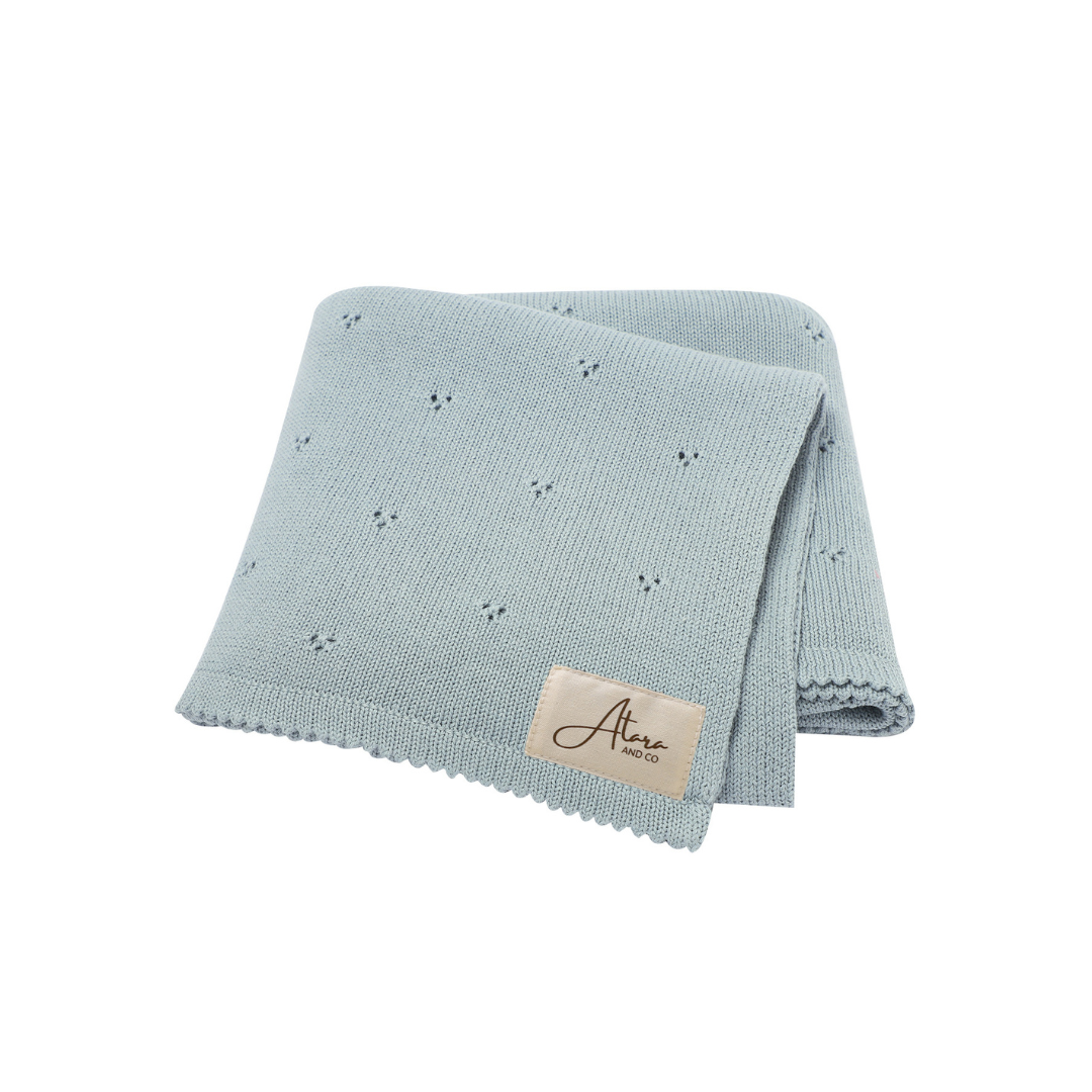Pointelle Knit Baby Blanket - Dusty Blue