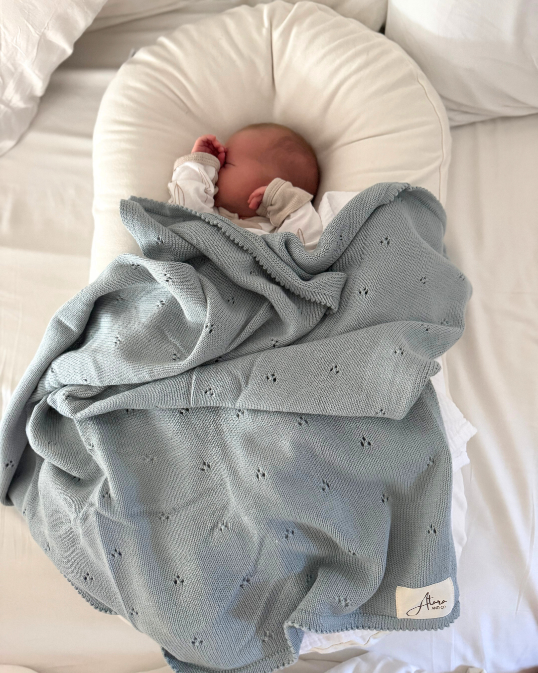 Pointelle Knit Baby Blanket - Dusty Blue