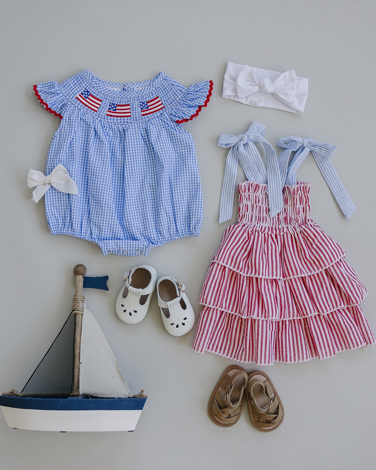 Mebie Baby Gingham Smocked Bubble Romper