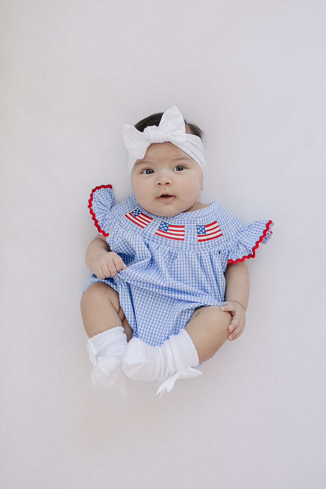 Mebie Baby Gingham Smocked Bubble Romper
