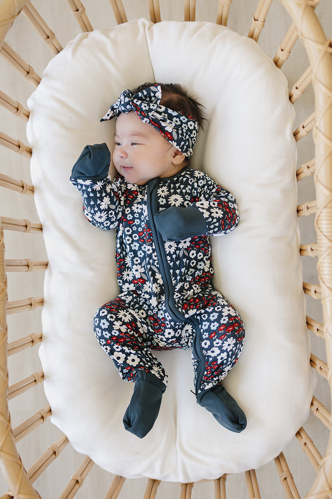 Mebie Baby Americana Floral Ribbed Romper