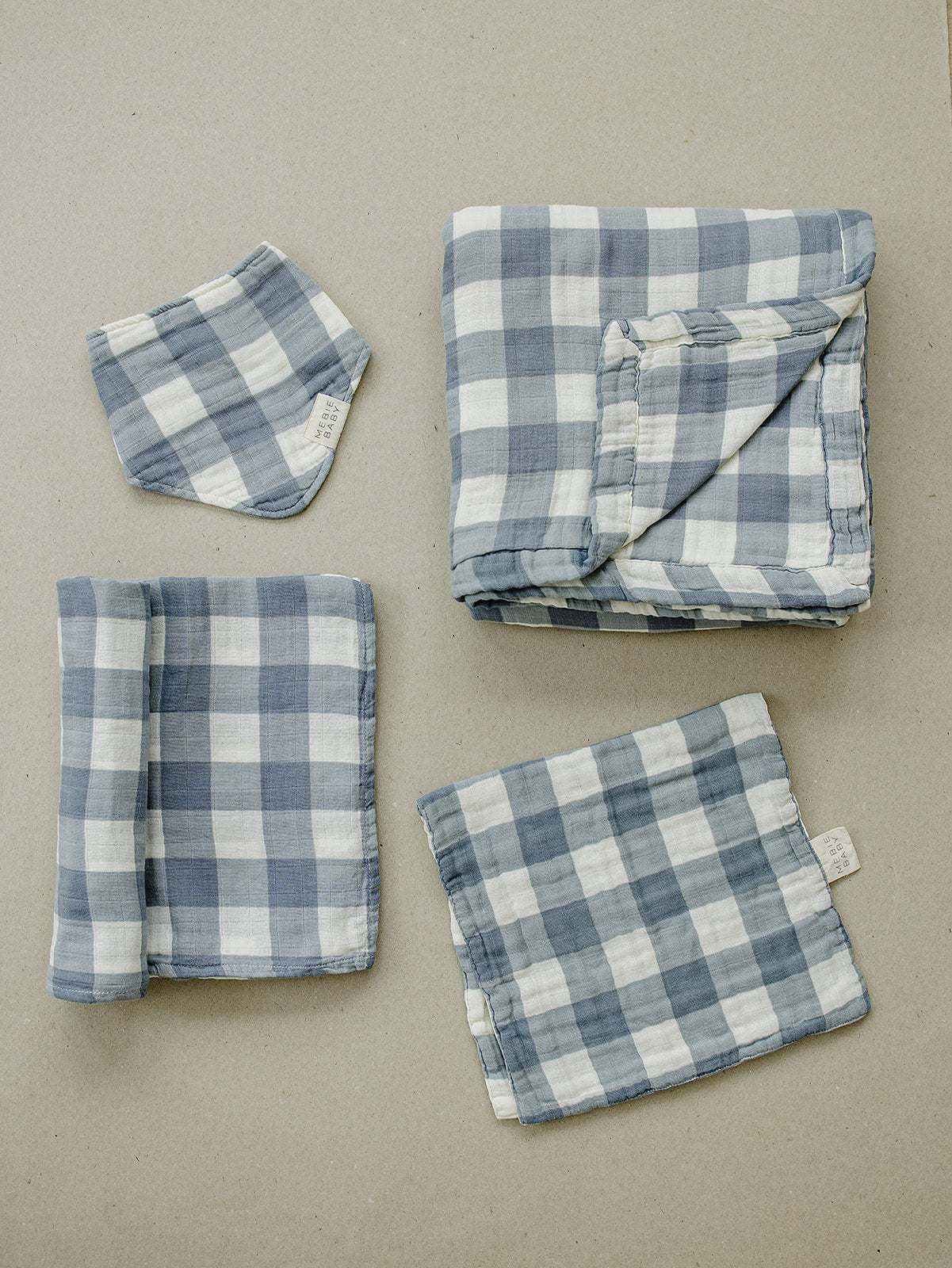 Mebei Baby Muslin Swaddle Blanket - Dusty Blue Gingham