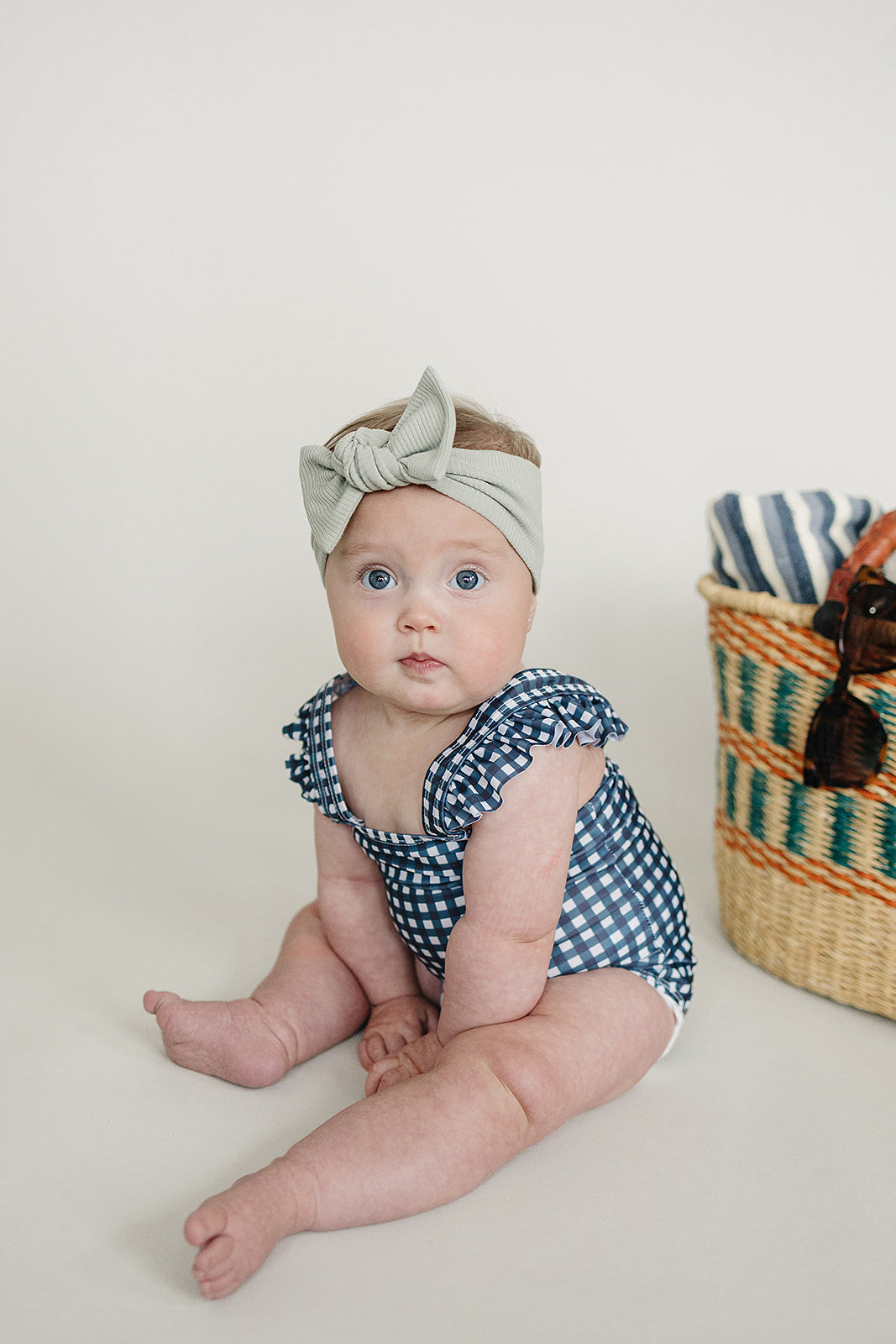 Mebie Baby Navy Gingham One-Piece