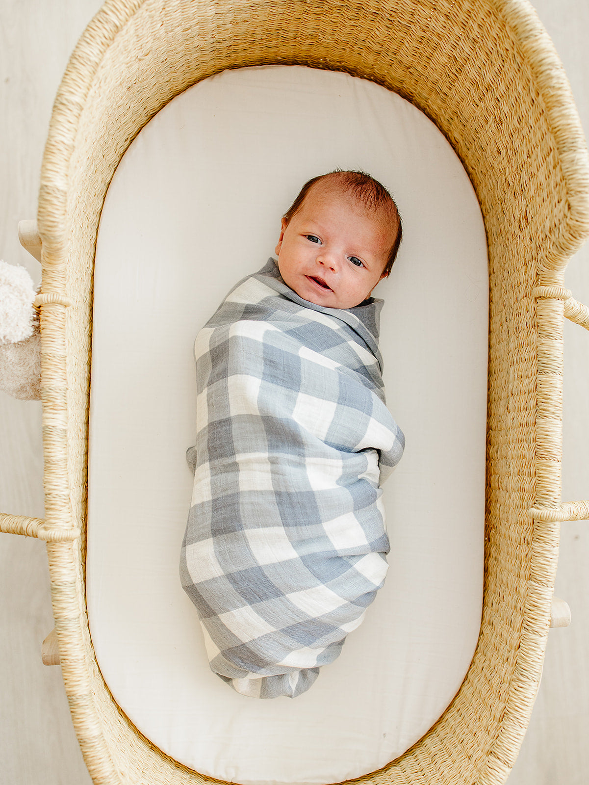 Mebei Baby Muslin Swaddle Blanket - Dusty Blue Gingham
