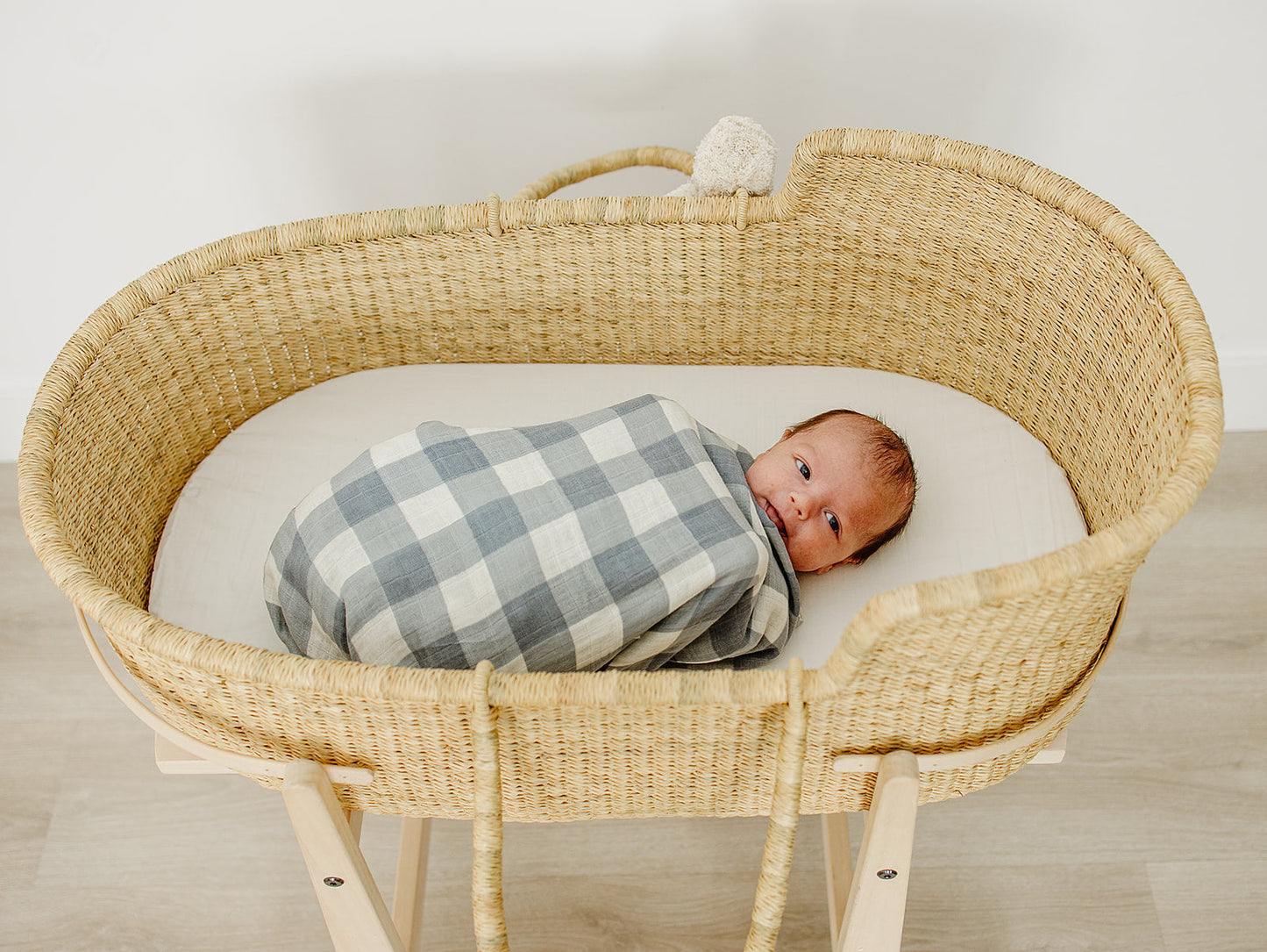 Mebei Baby Muslin Swaddle Blanket - Dusty Blue Gingham