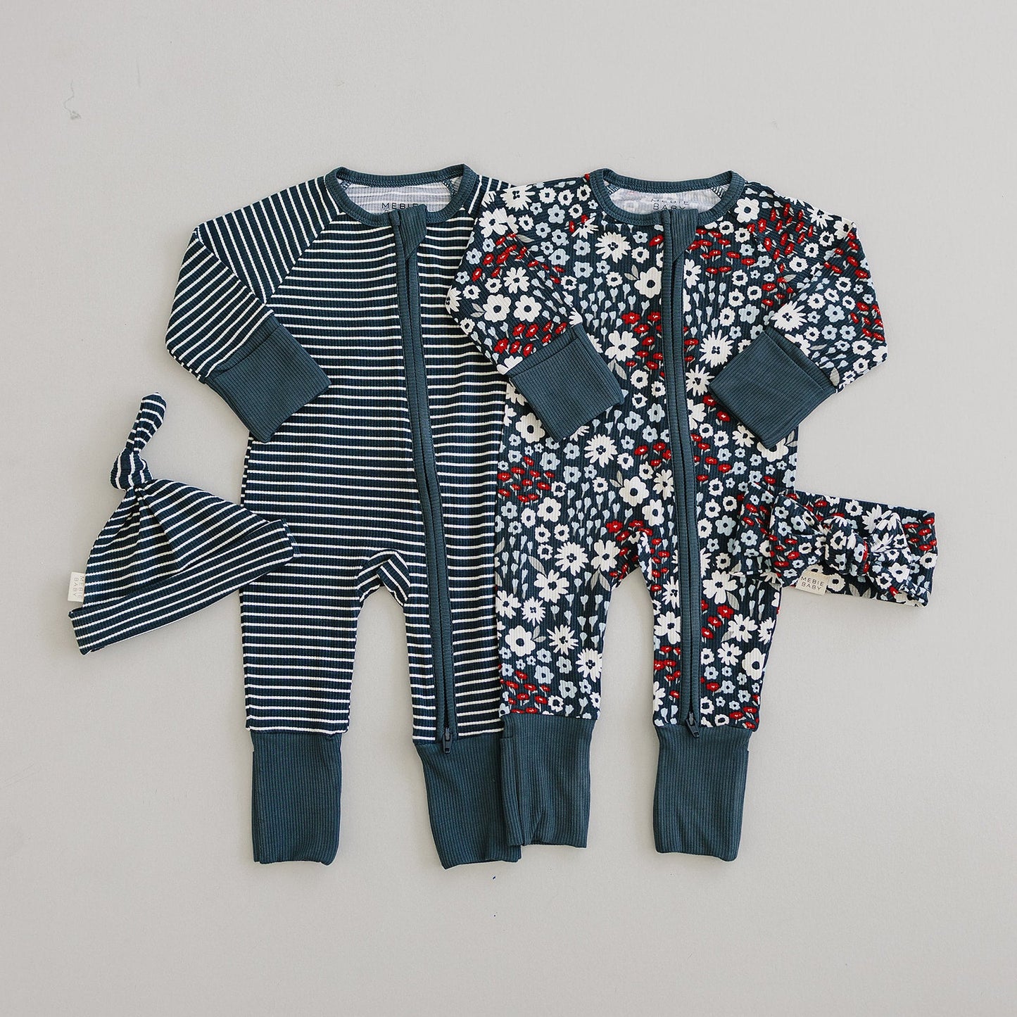 Mebie Baby Americana Floral Ribbed Romper