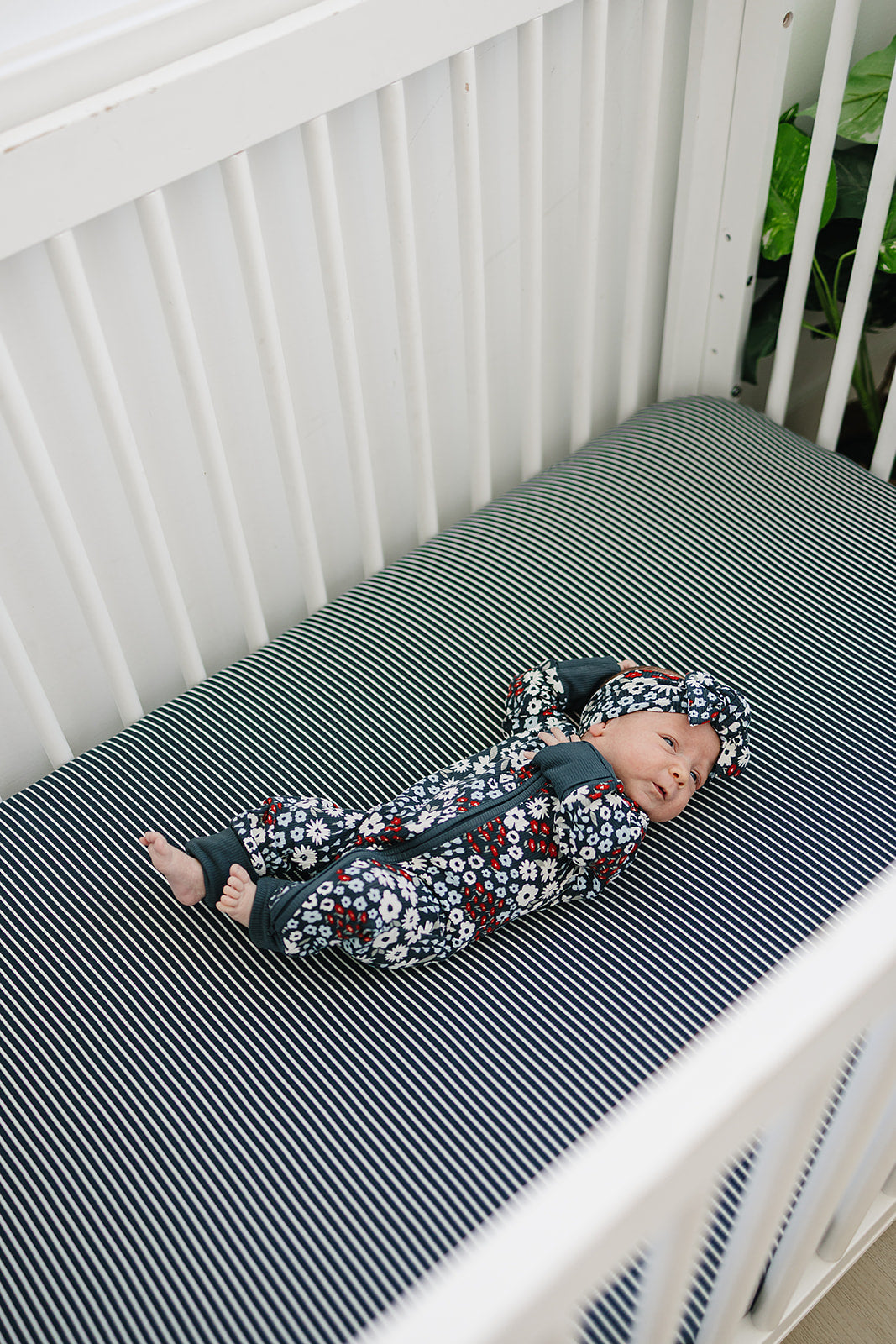 Mebie Baby Americana Floral Ribbed Romper