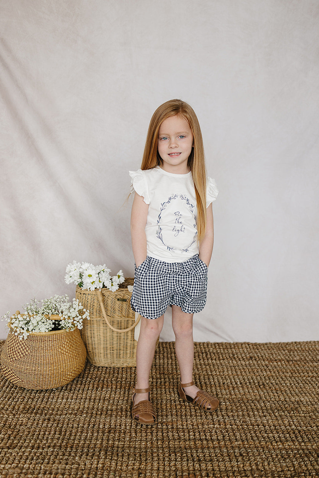 Mebie Baby Shorts - Navy Gingham