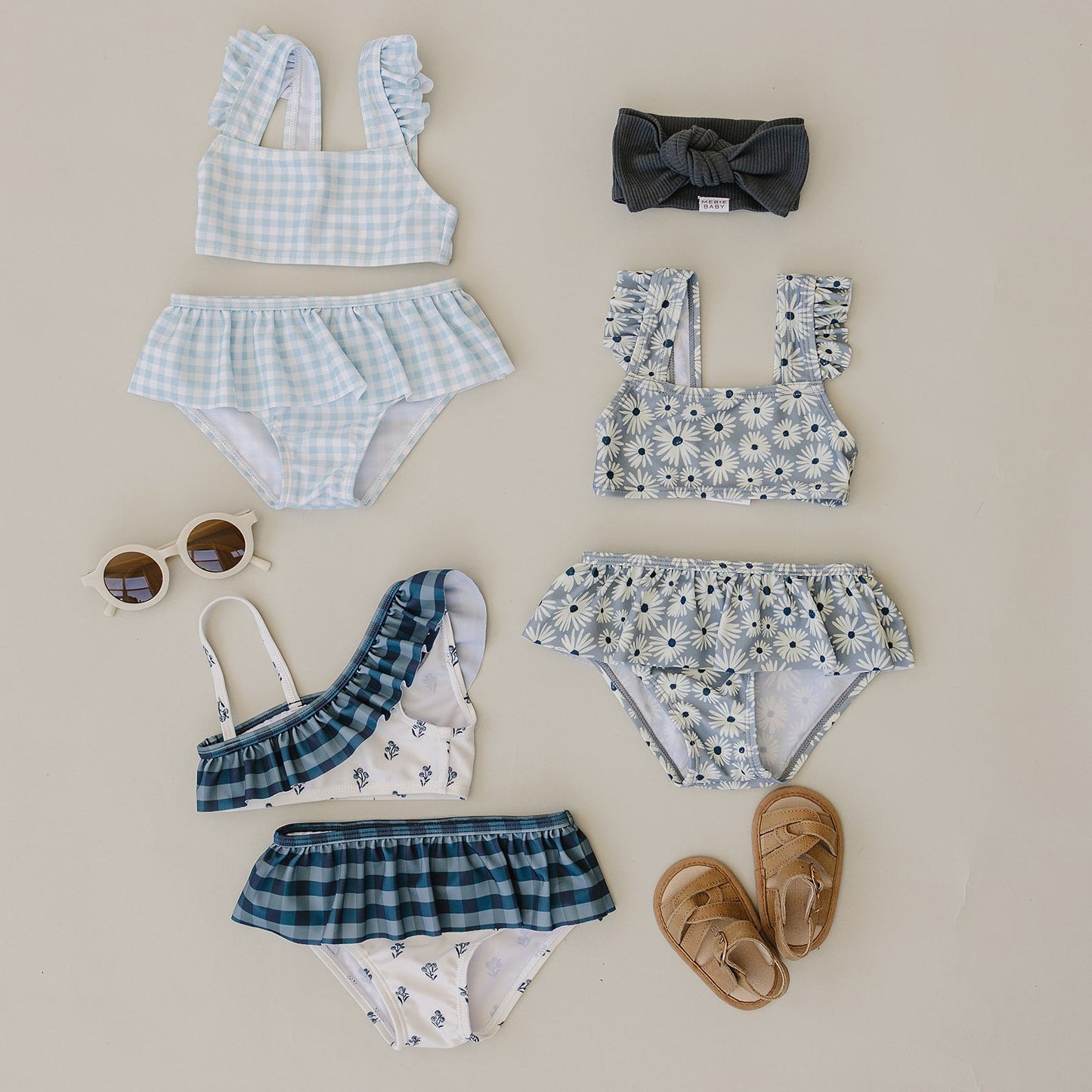 Mebie Baby Cream Berry Ruffle Shoulder Bikini Set