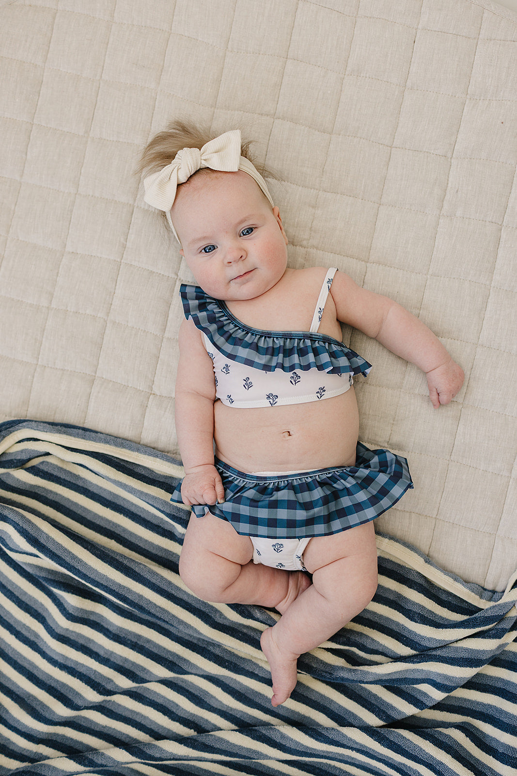Mebie Baby Cream Berry Ruffle Shoulder Bikini Set