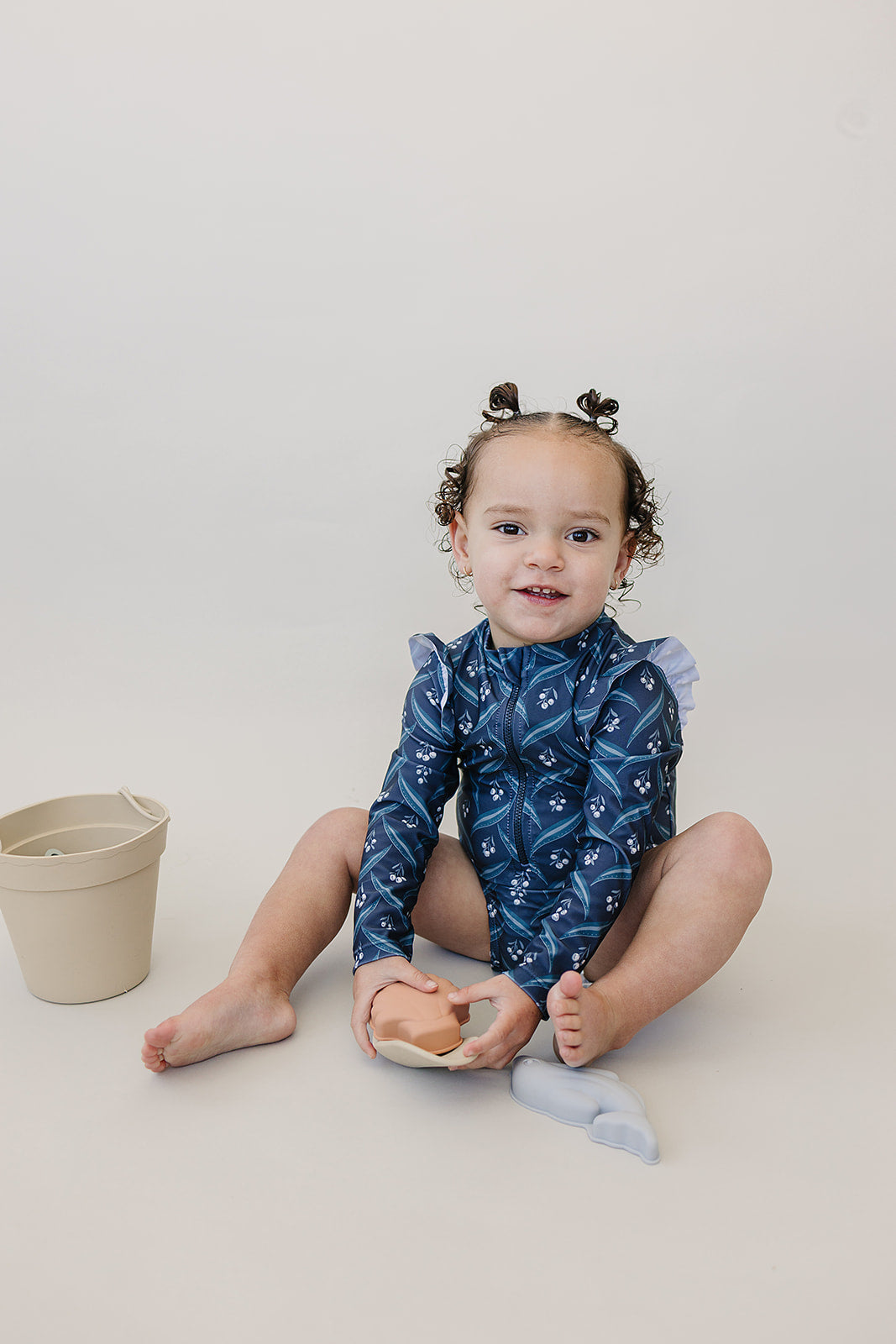 Mebie Baby Navy Berry Ruffle Zipper One-Piece