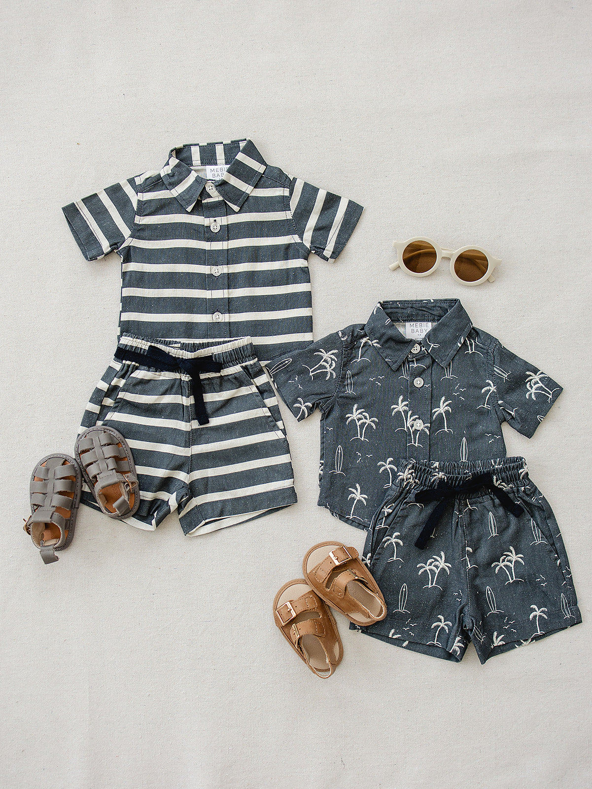 Mebie Baby Navy Surfer Linen Button Up Shirt