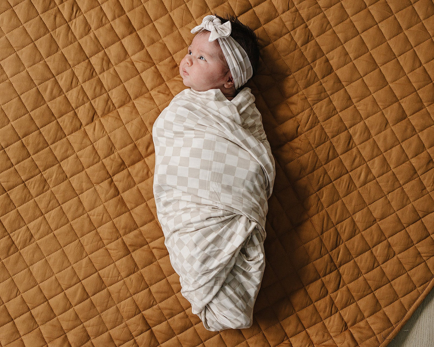 Mebie Baby Bamboo Stretch Swaddle - Taupe Checkered