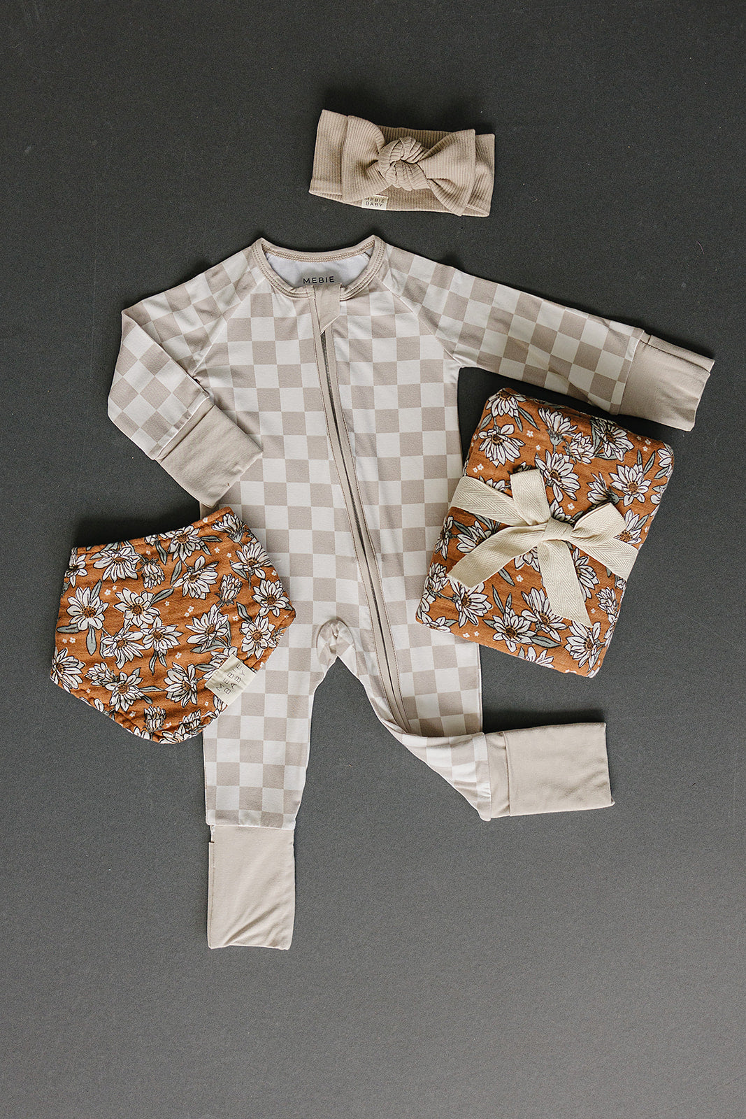 Mebie Baby Bamboo Romper - Taupe Checkered