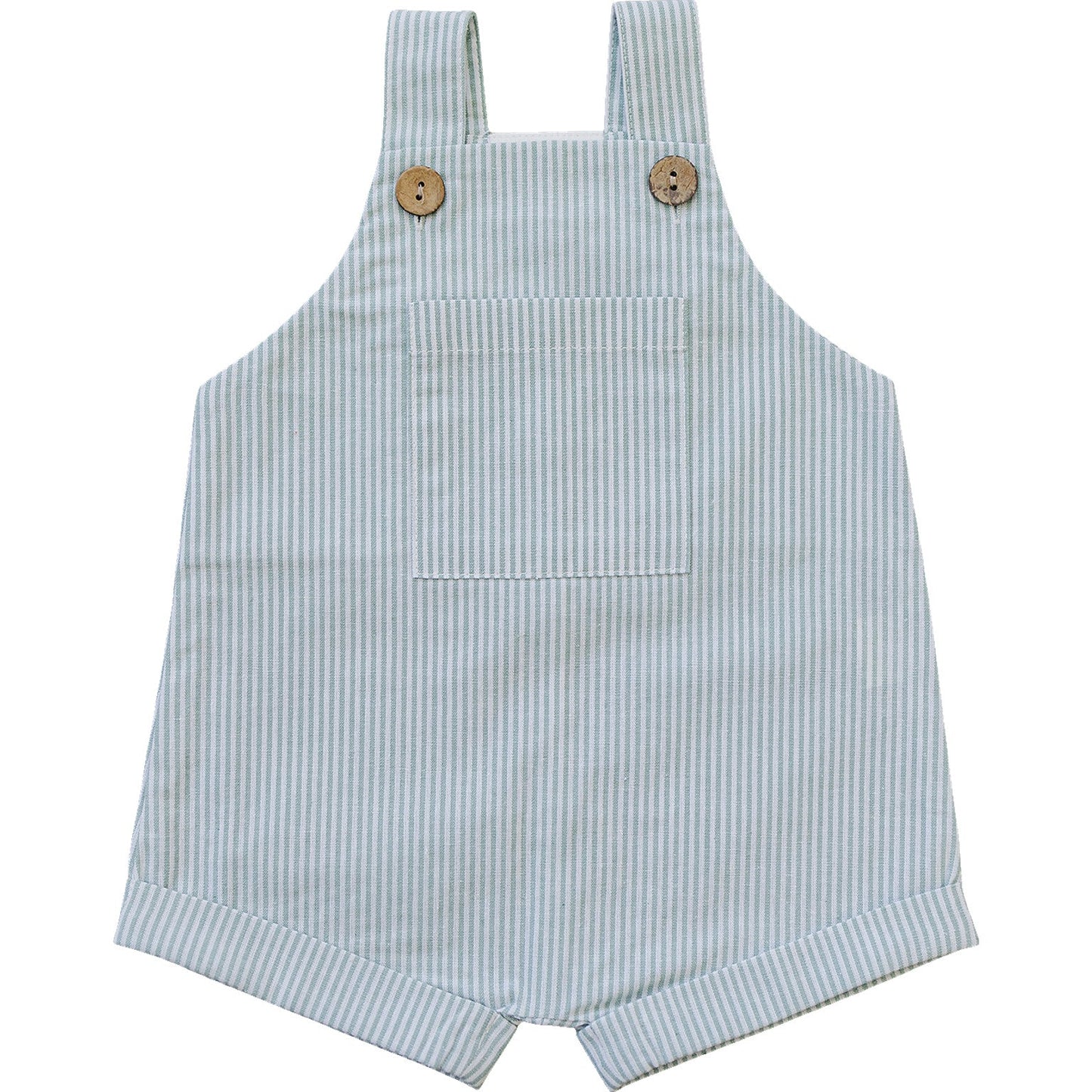 Mebie Baby Green Stripe Short Linen Overalls