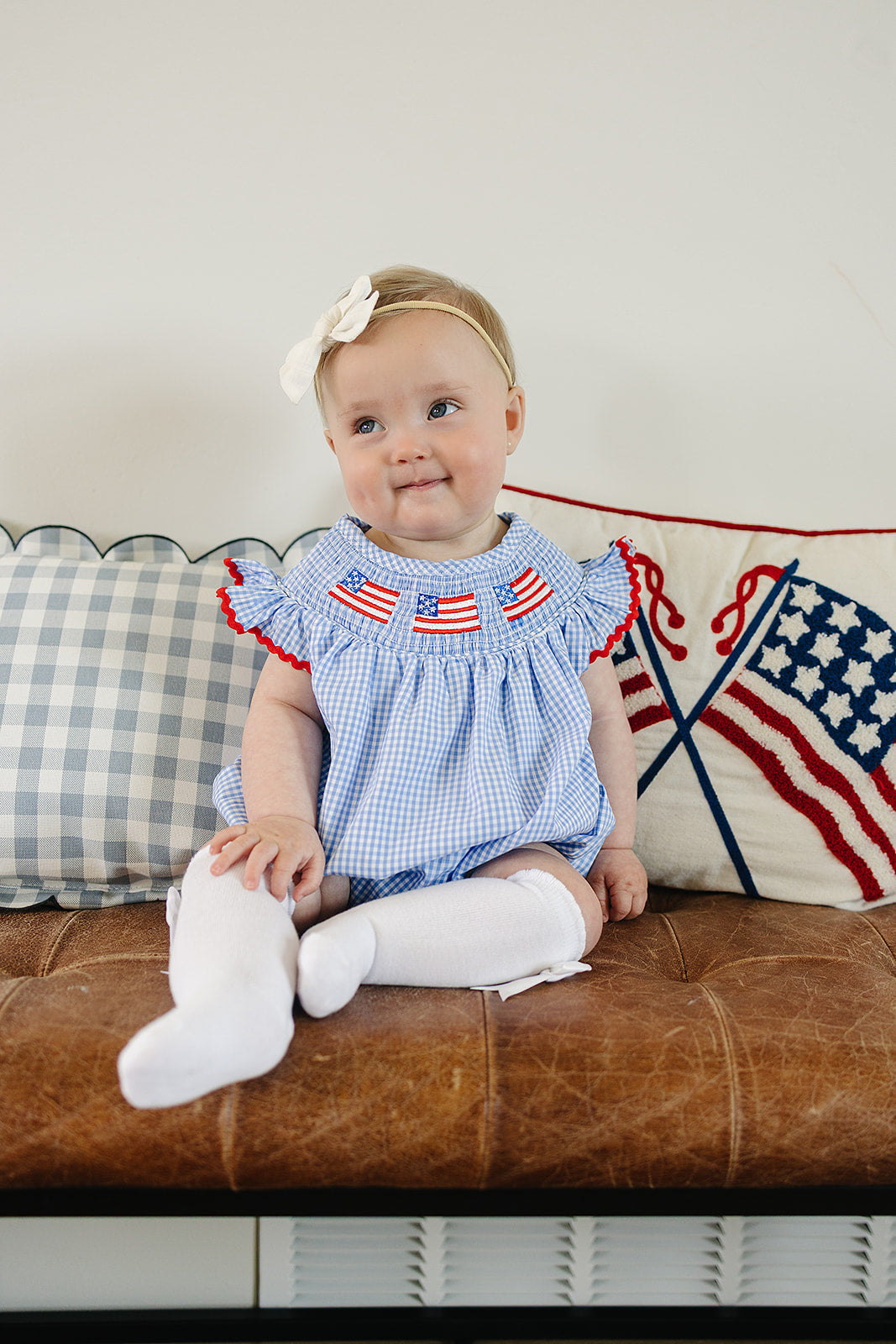 Mebie Baby Gingham Smocked Bubble Romper
