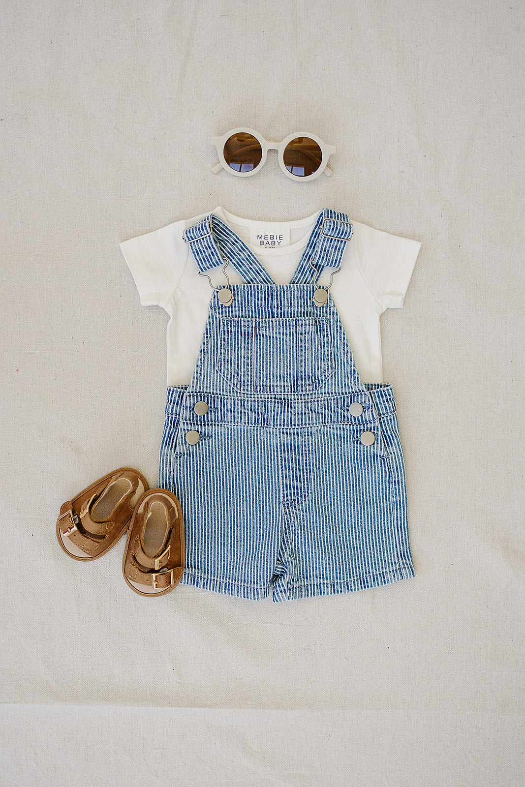 Mebie Baby Blue Stripe Short Overalls