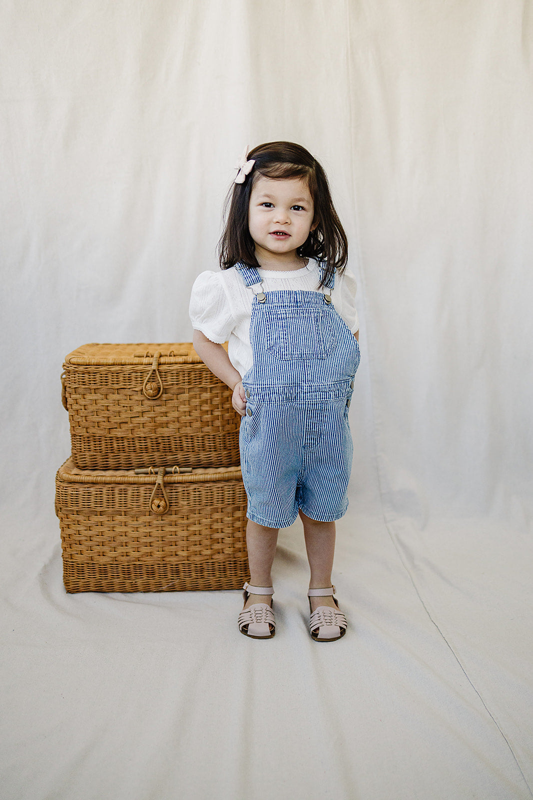 Mebie Baby Blue Stripe Short Overalls