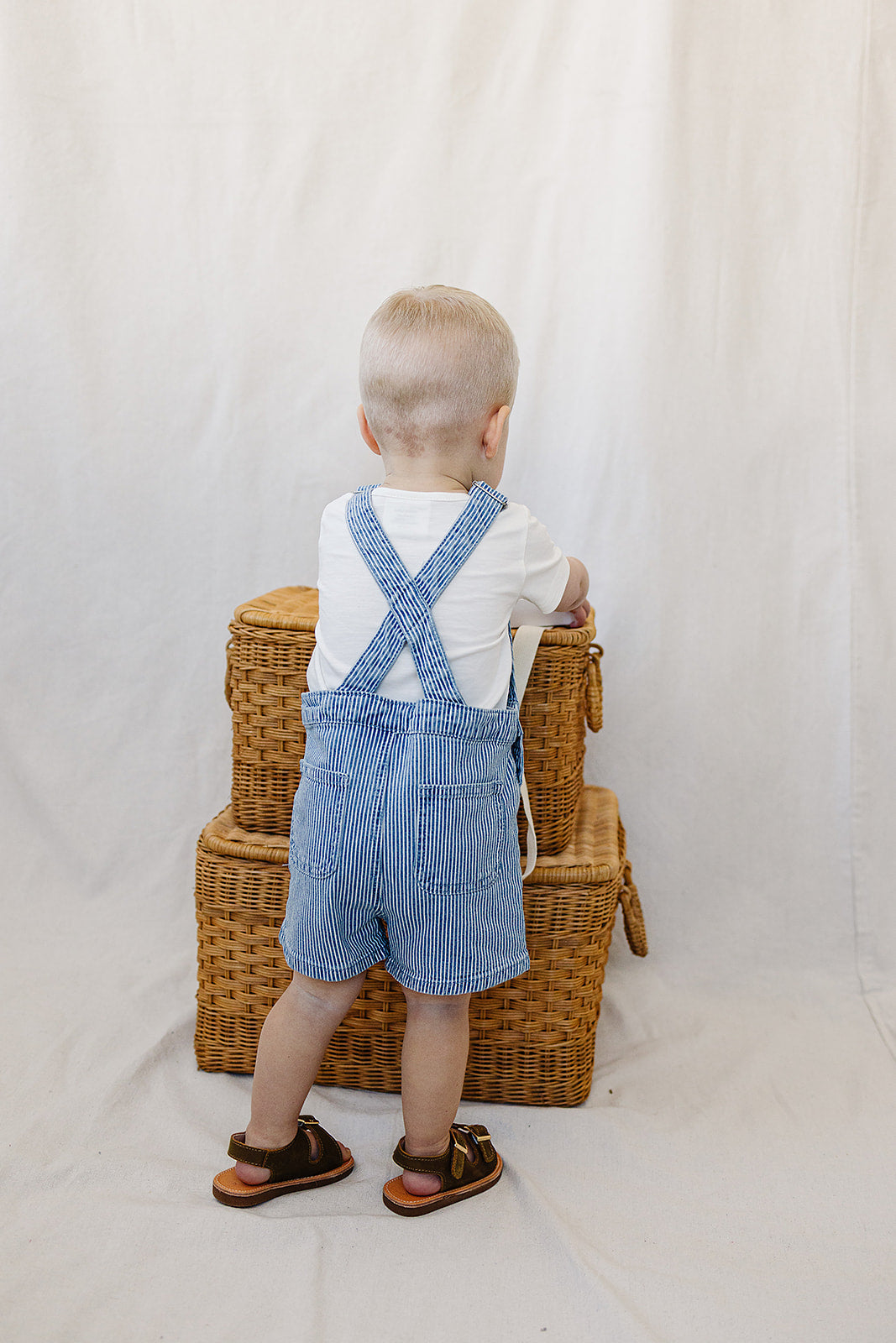 Mebie Baby Blue Stripe Short Overalls