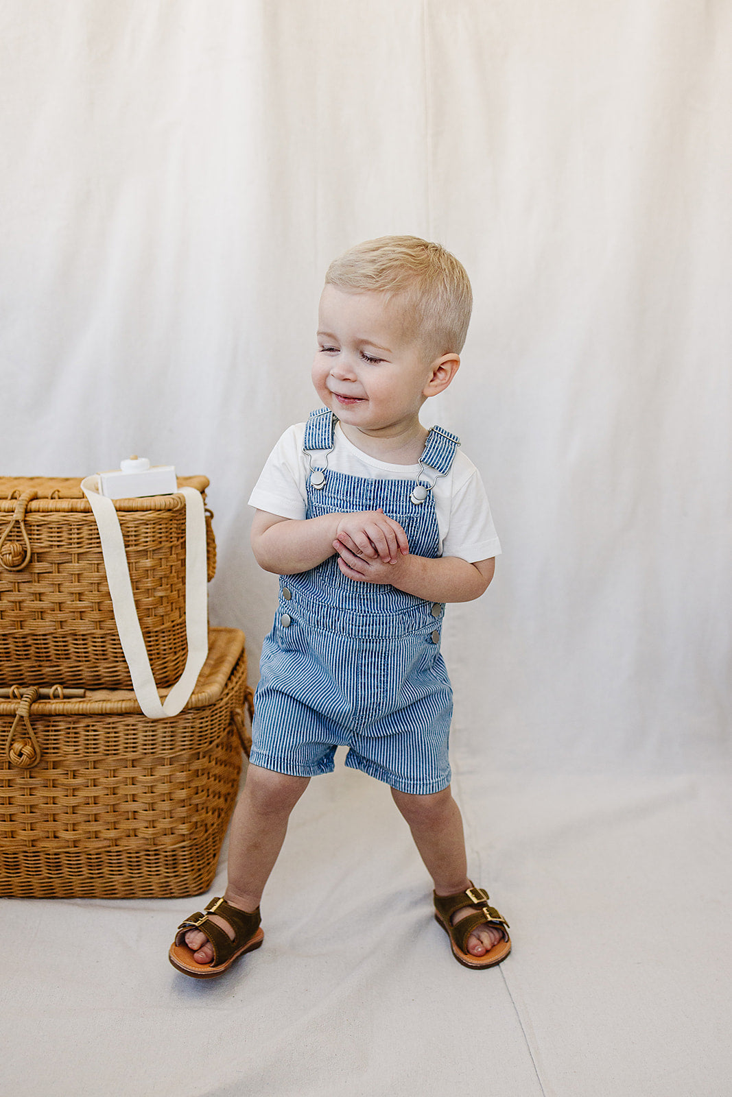 Mebie Baby Blue Stripe Short Overalls