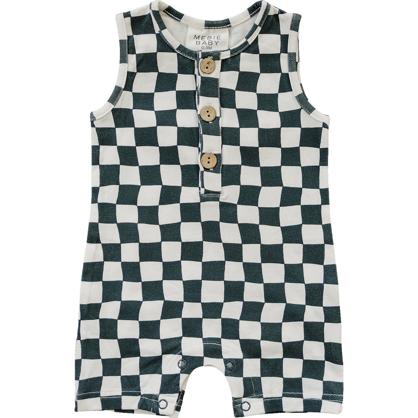 Mebie Baby Short Romper - Charcoal Wavy Checkered