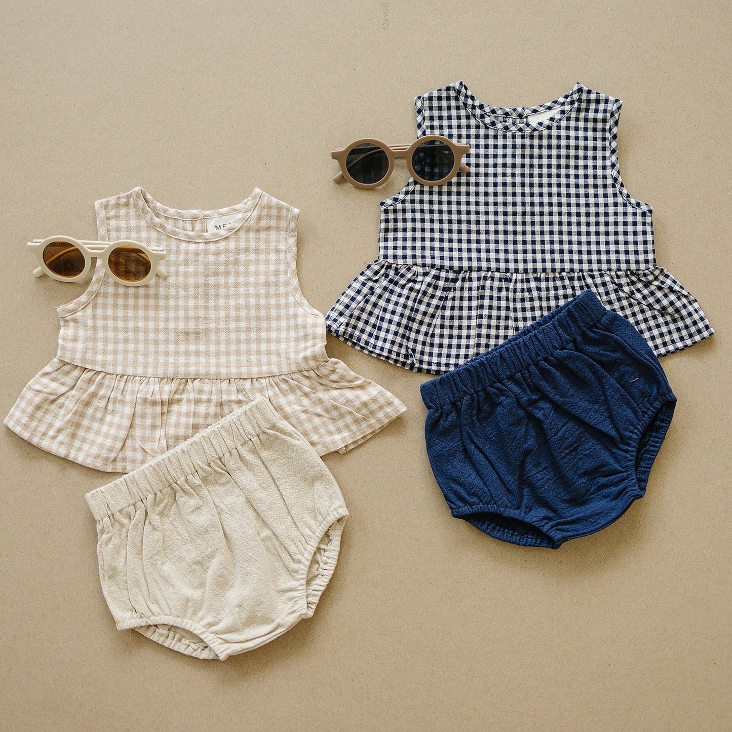 Mebie Baby Peplum Set - Oatmeal Gingham