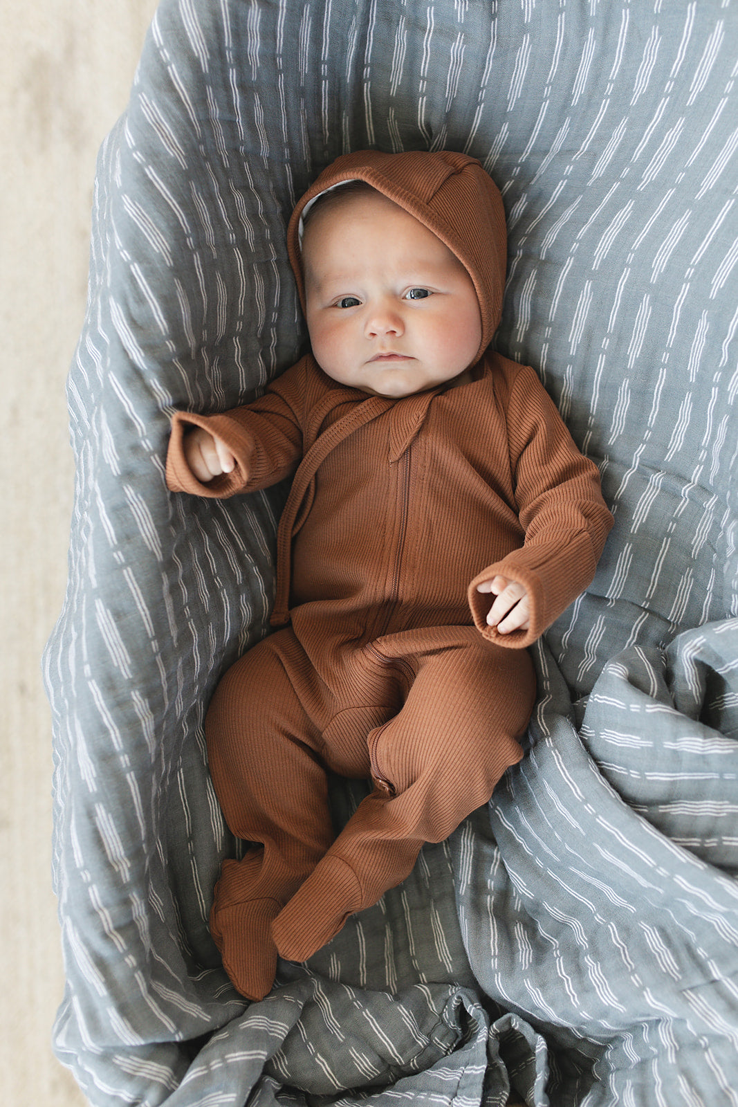 Mebie Baby Ribbed Romper - Rust - Atara & Co