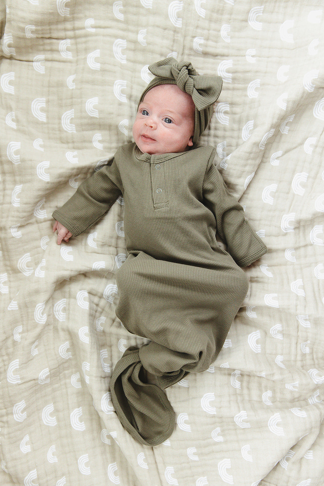 Mebie Baby Ribbed Knot Gown - Winter Green - Atara & Co