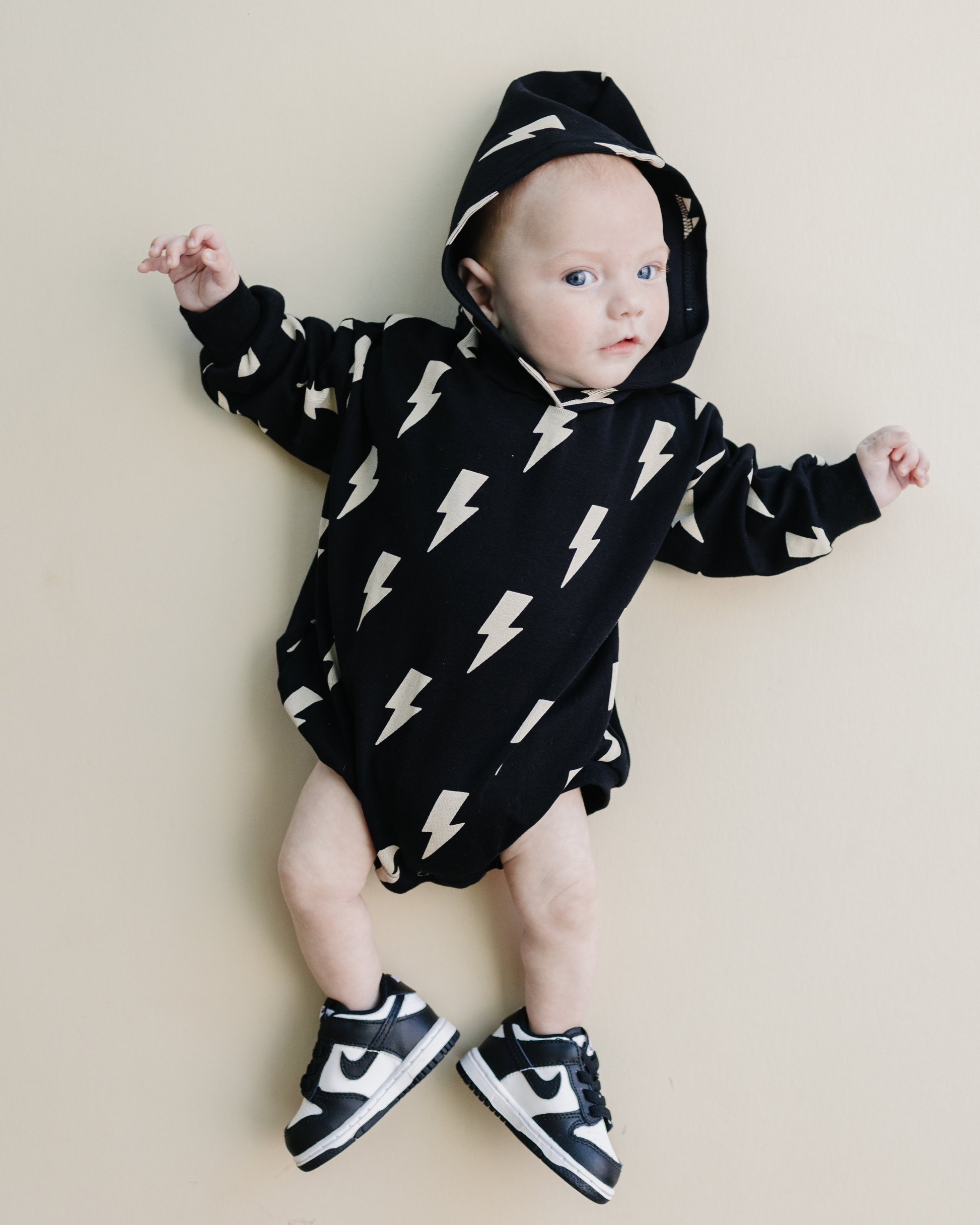 LPK Hooded Bubble Romper - Black Bolts - Atara & Co