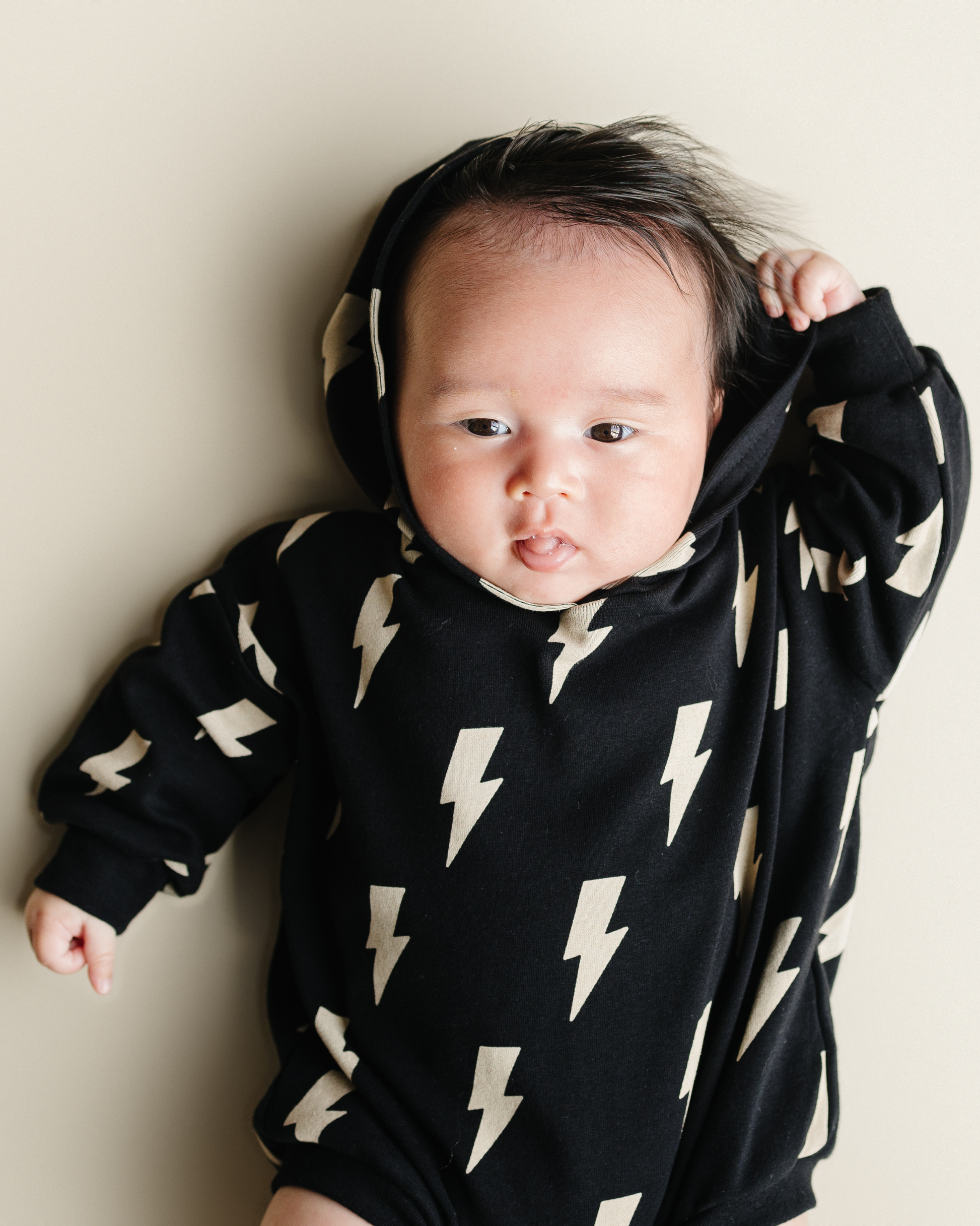 LPK Hooded Bubble Romper - Black Bolts - Atara & Co