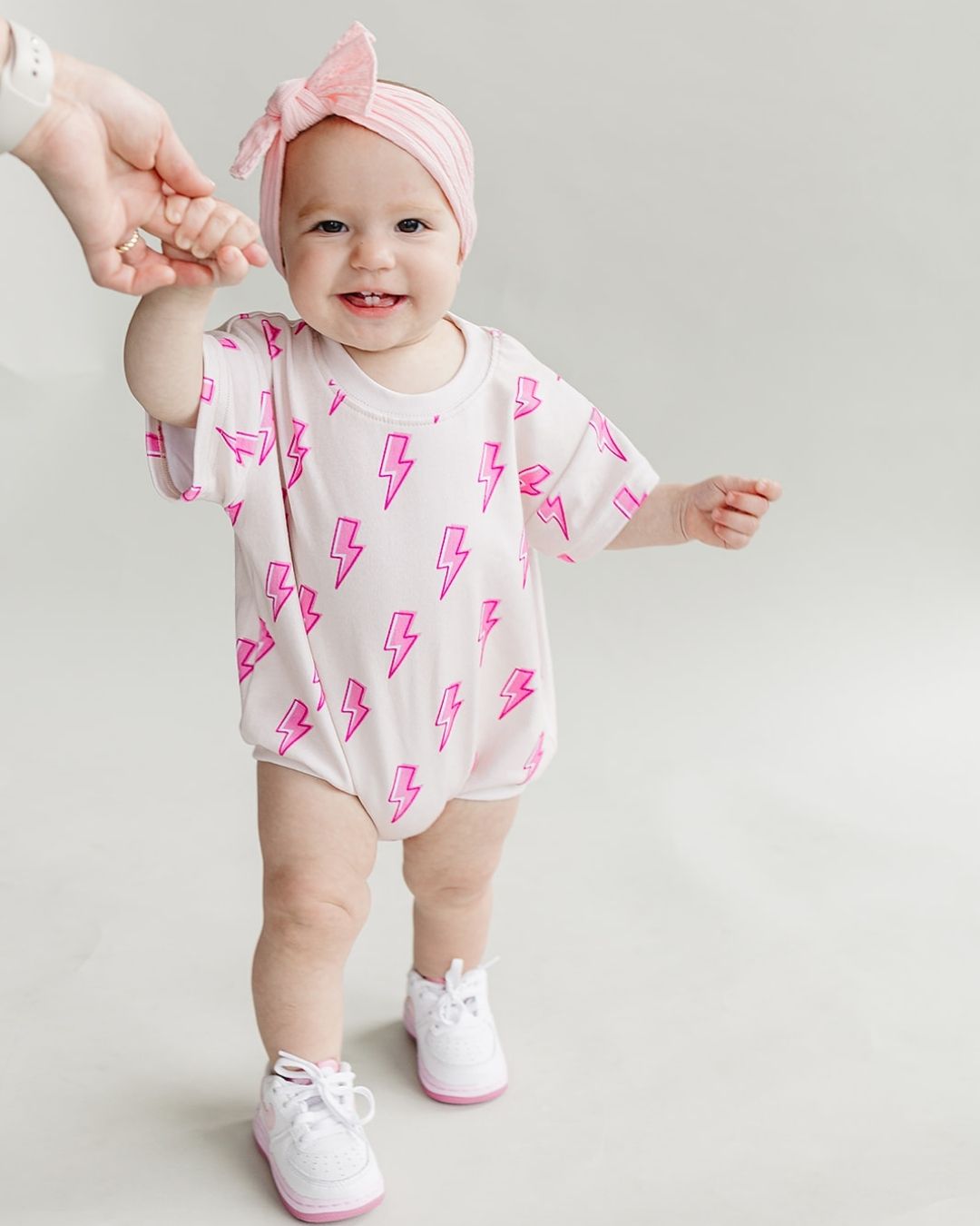 LPK Short Sleeve Bubble Romper - Pink Bolts - Atara & Co