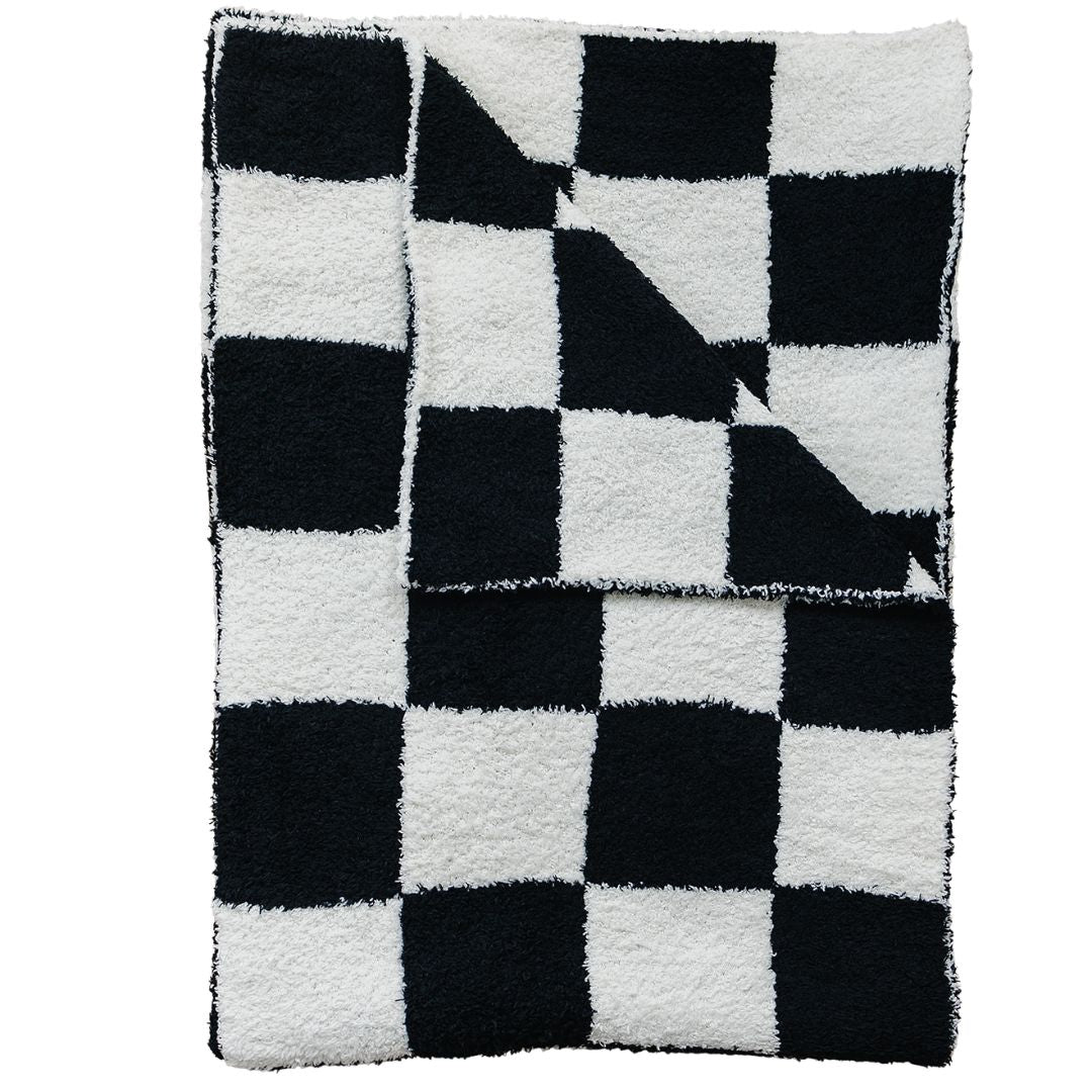 Mebie Baby Plush Blanket - Black & White Checkered - Atara & Co