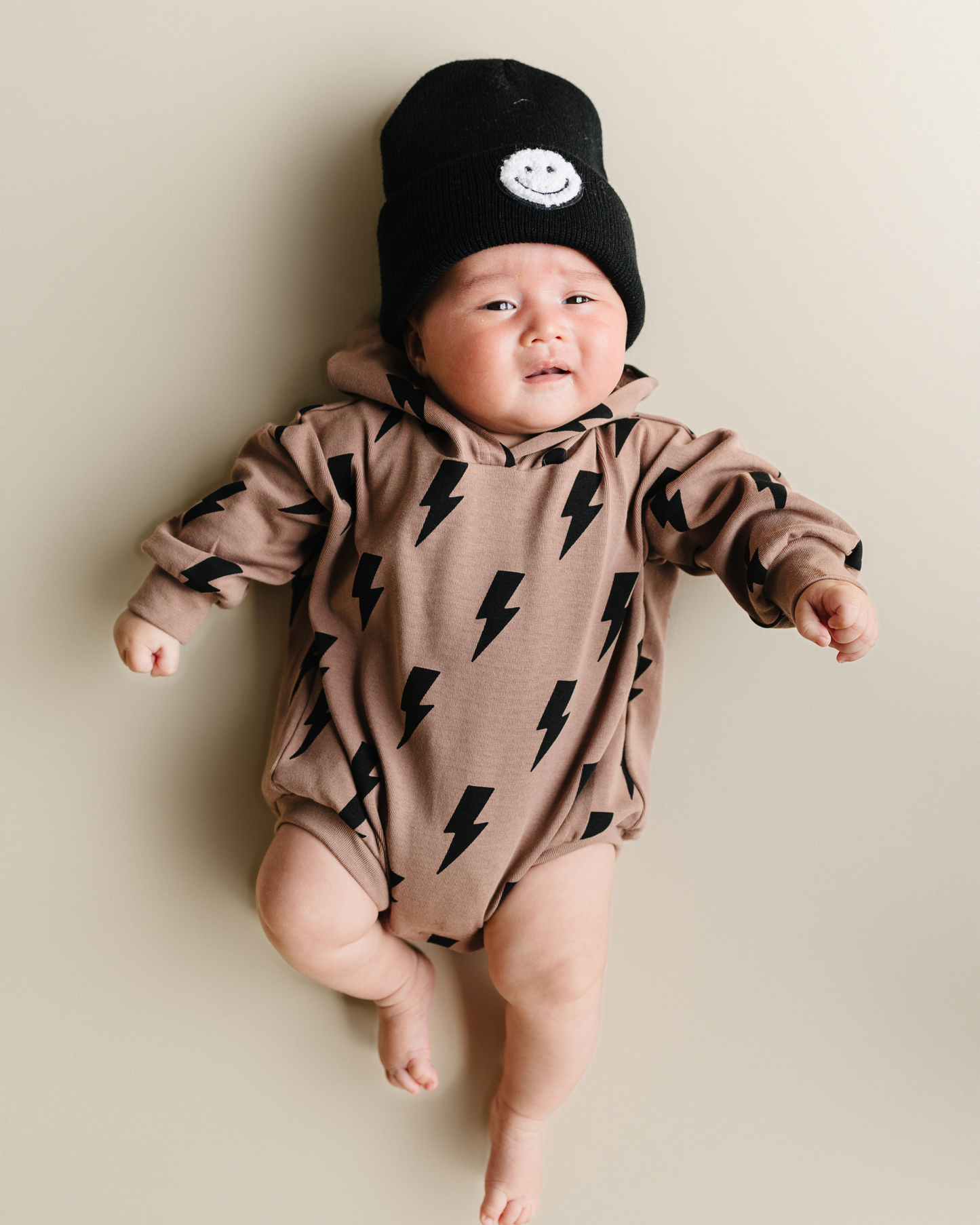 LPK Hooded Bubble Romper - Mocha Bolts - Atara & Co