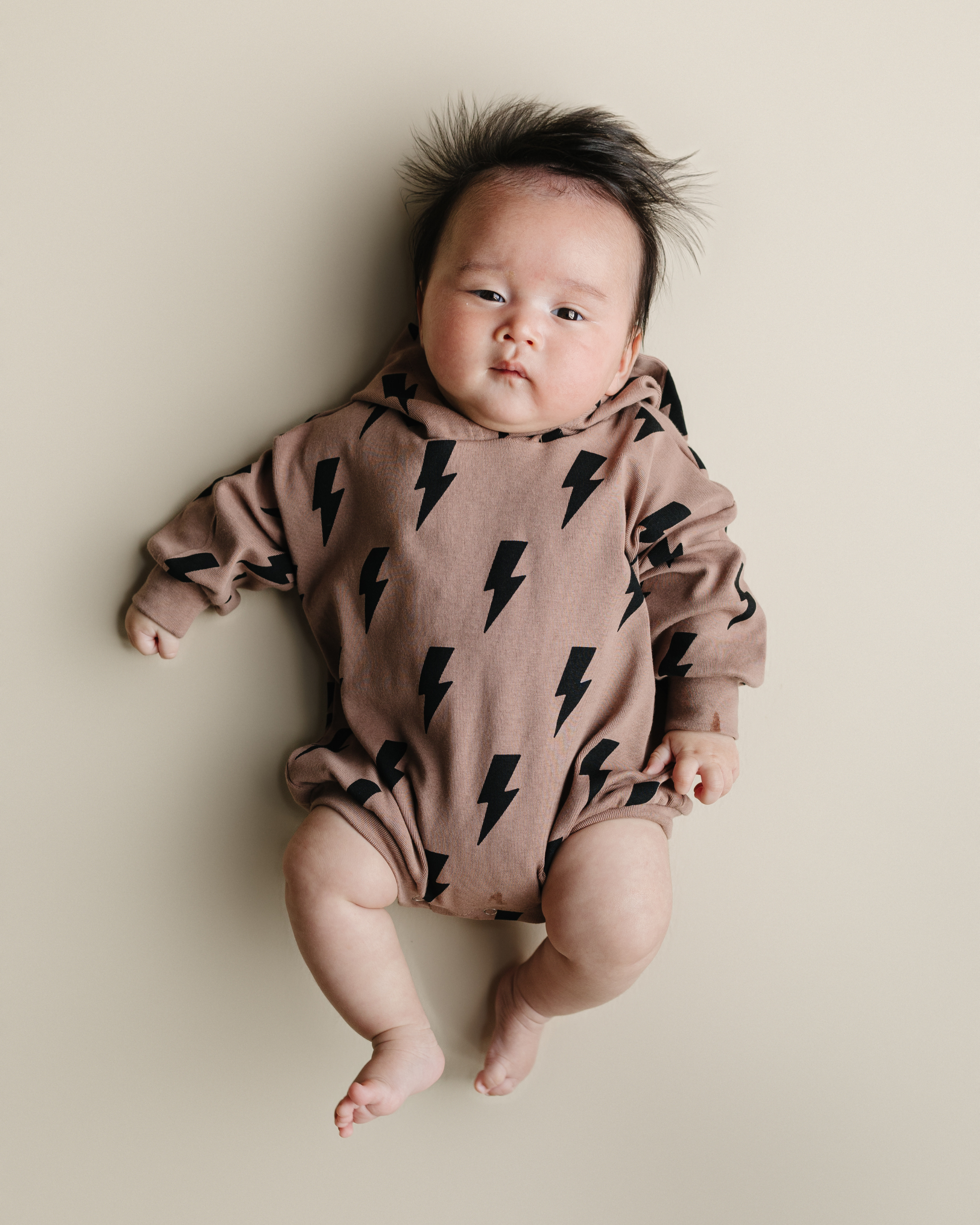 LPK Hooded Bubble Romper - Mocha Bolts - Atara & Co