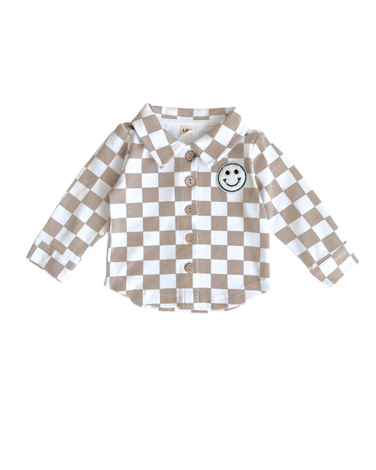 LPK Cotton Shacket - Smiley Checkered Latte - Atara & Co