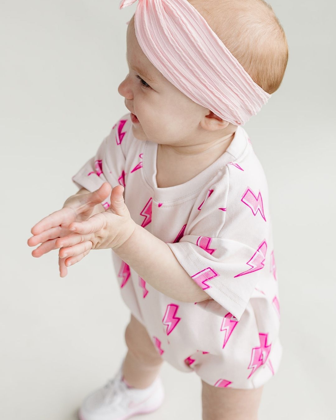 LPK Short Sleeve Bubble Romper - Pink Bolts - Atara & Co