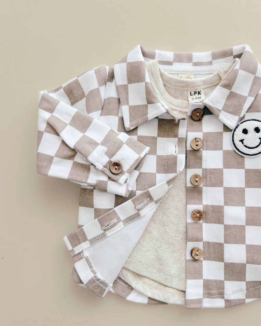 LPK Cotton Shacket - Smiley Checkered Latte - Atara & Co